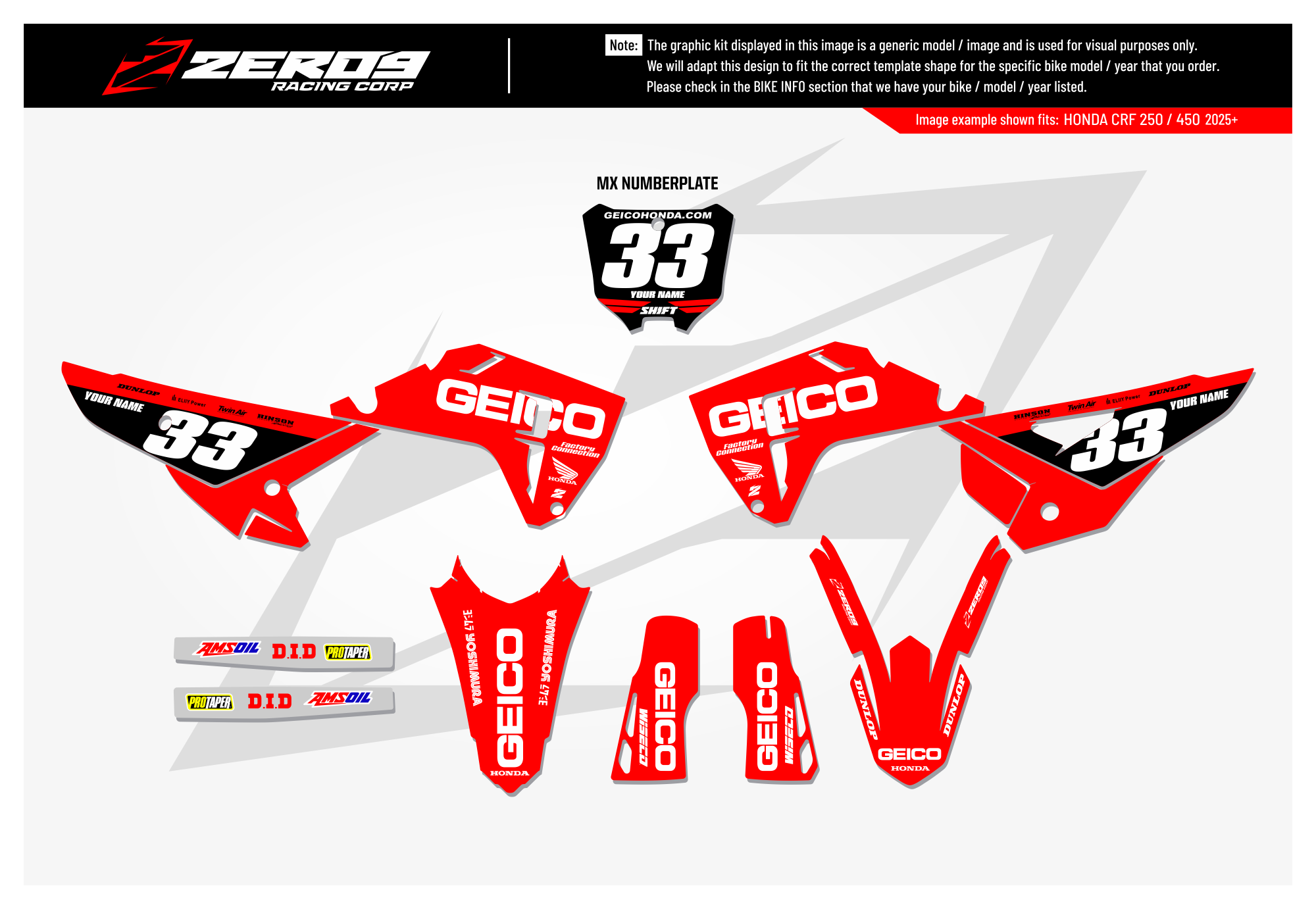 Honda Graphics Kit - GEICO | Red