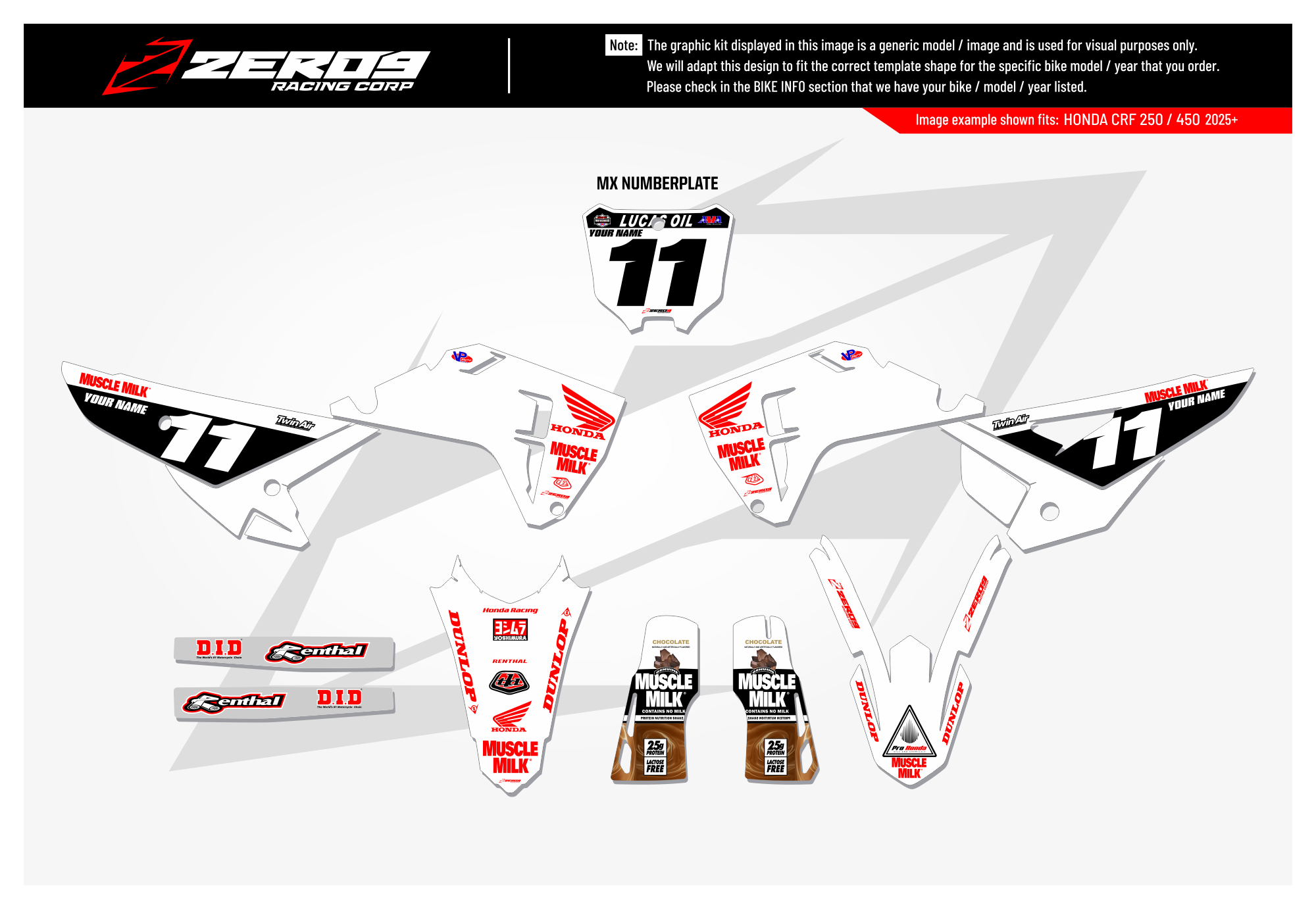 Honda Graphics Kit - MUSCLE MILK | White