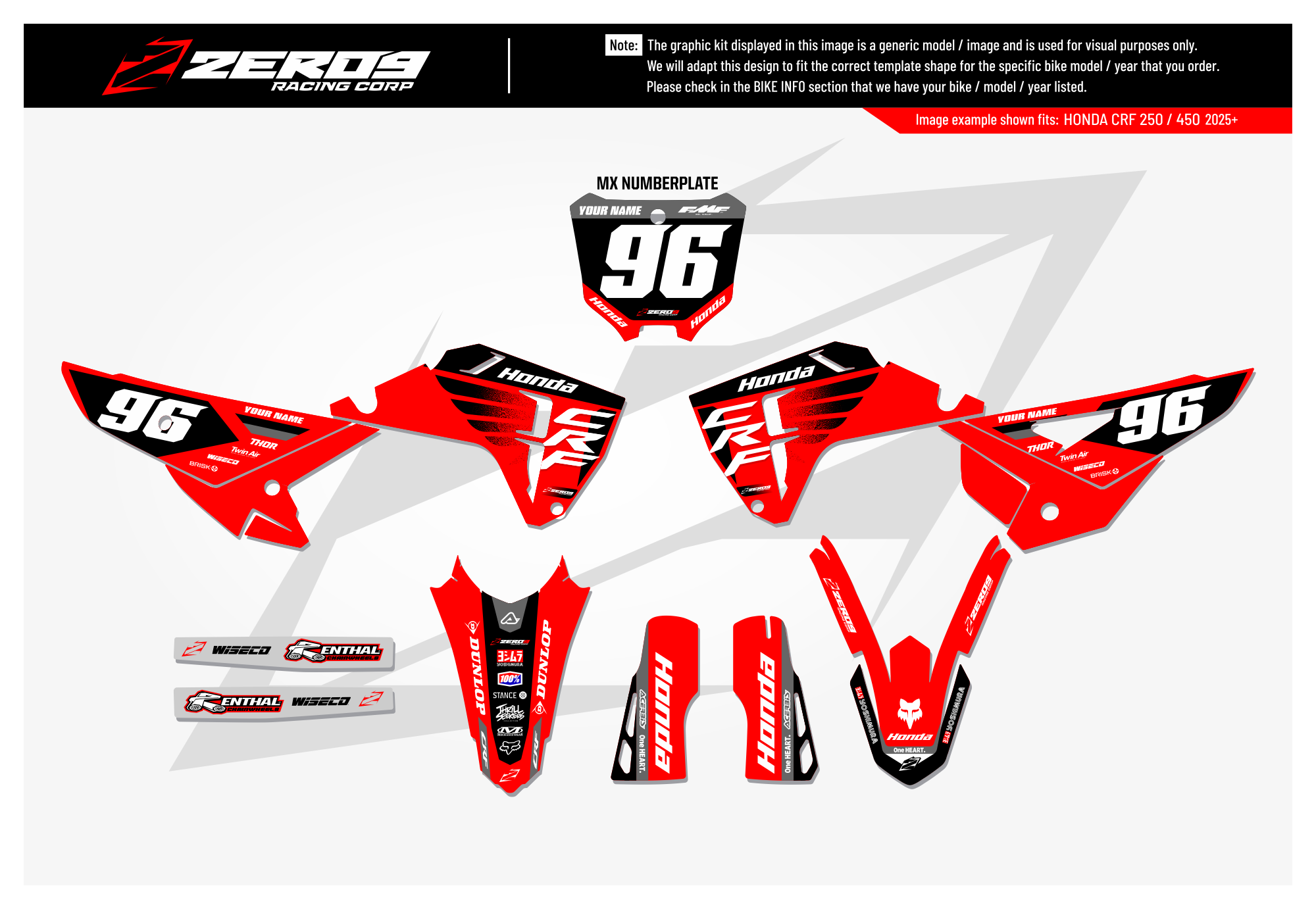 Honda Graphics Kit - POWR | Red/Black