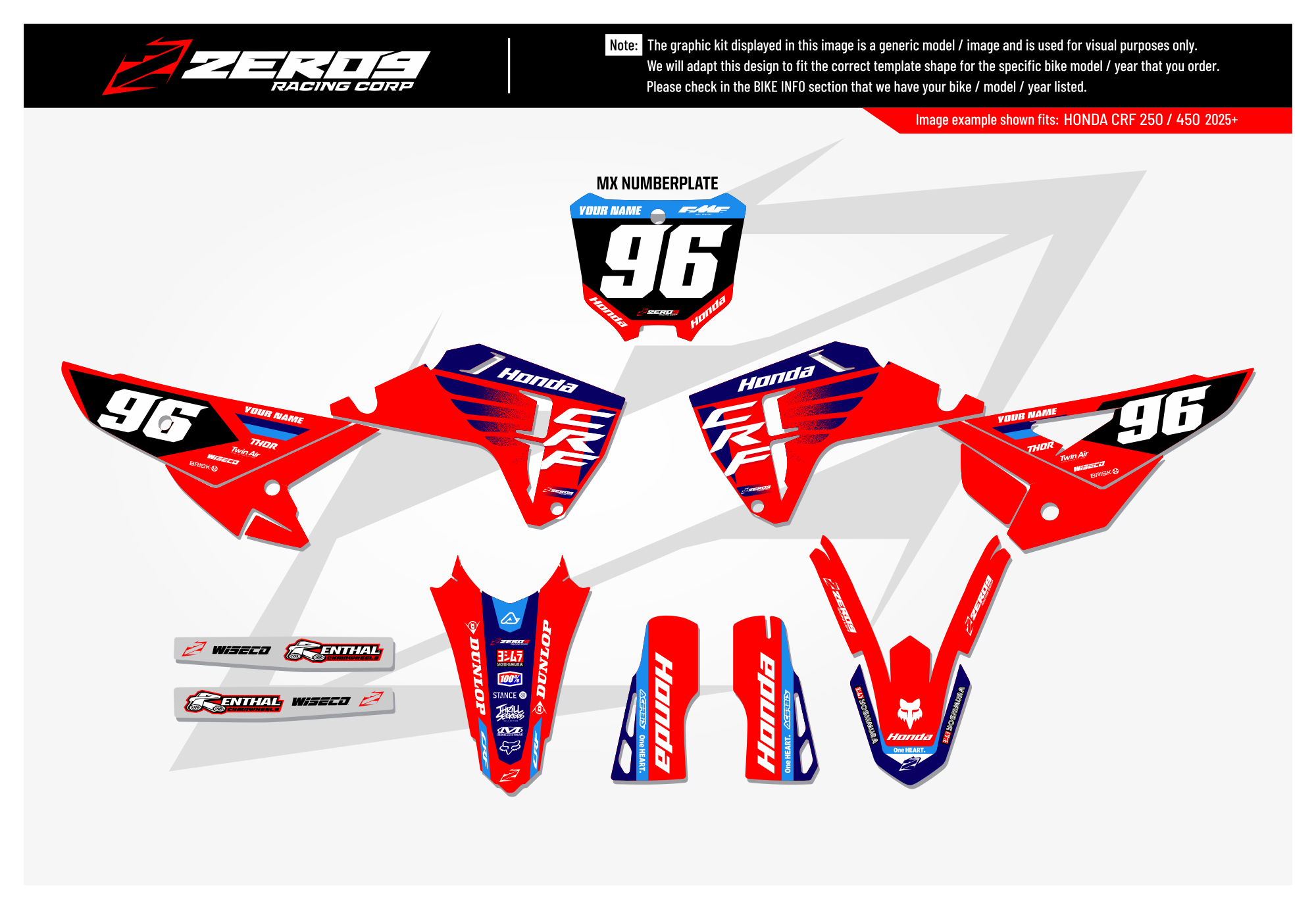 Honda Graphics Kit - POWR | Red/Blue