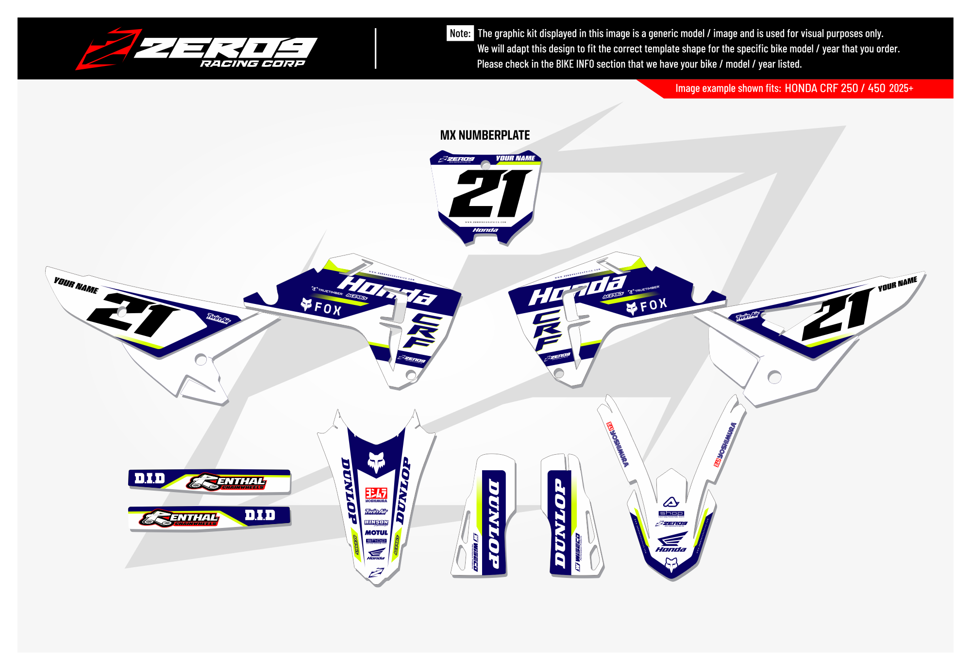 Honda Graphics Kit - STUX | White/Blue/Vivid Yellow