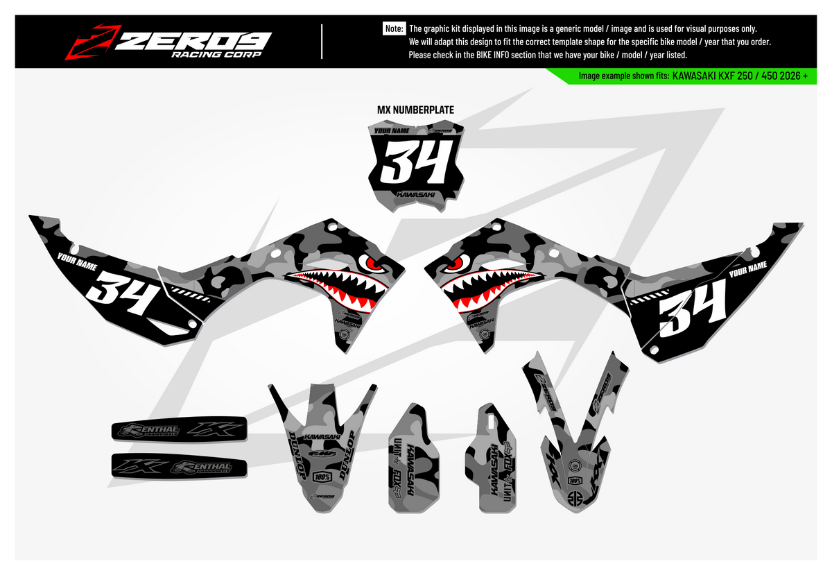 Kawasaki Graphics Kit - BOMBER | Black