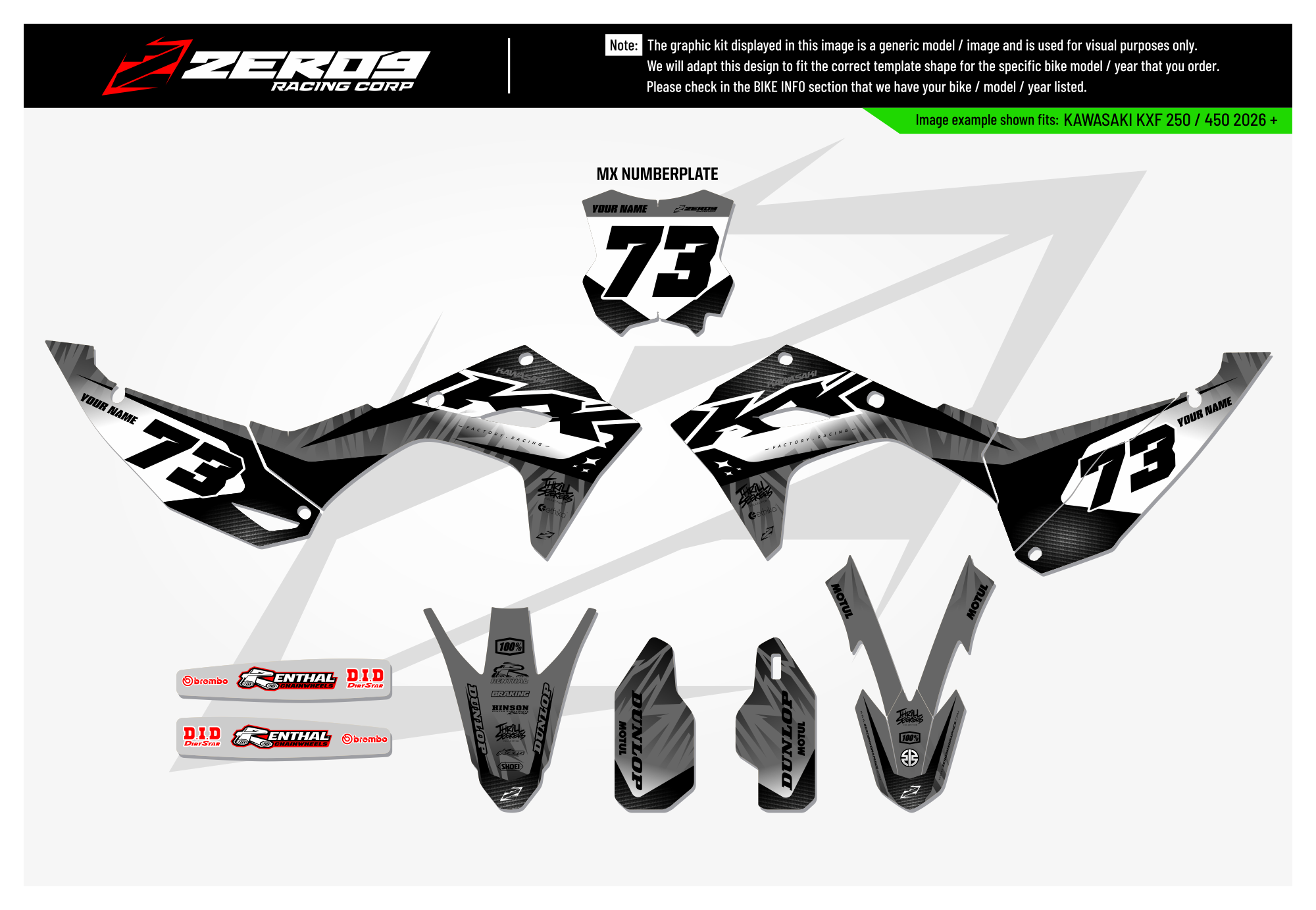 Kawasaki Graphics Kit - BUZZ | Grey