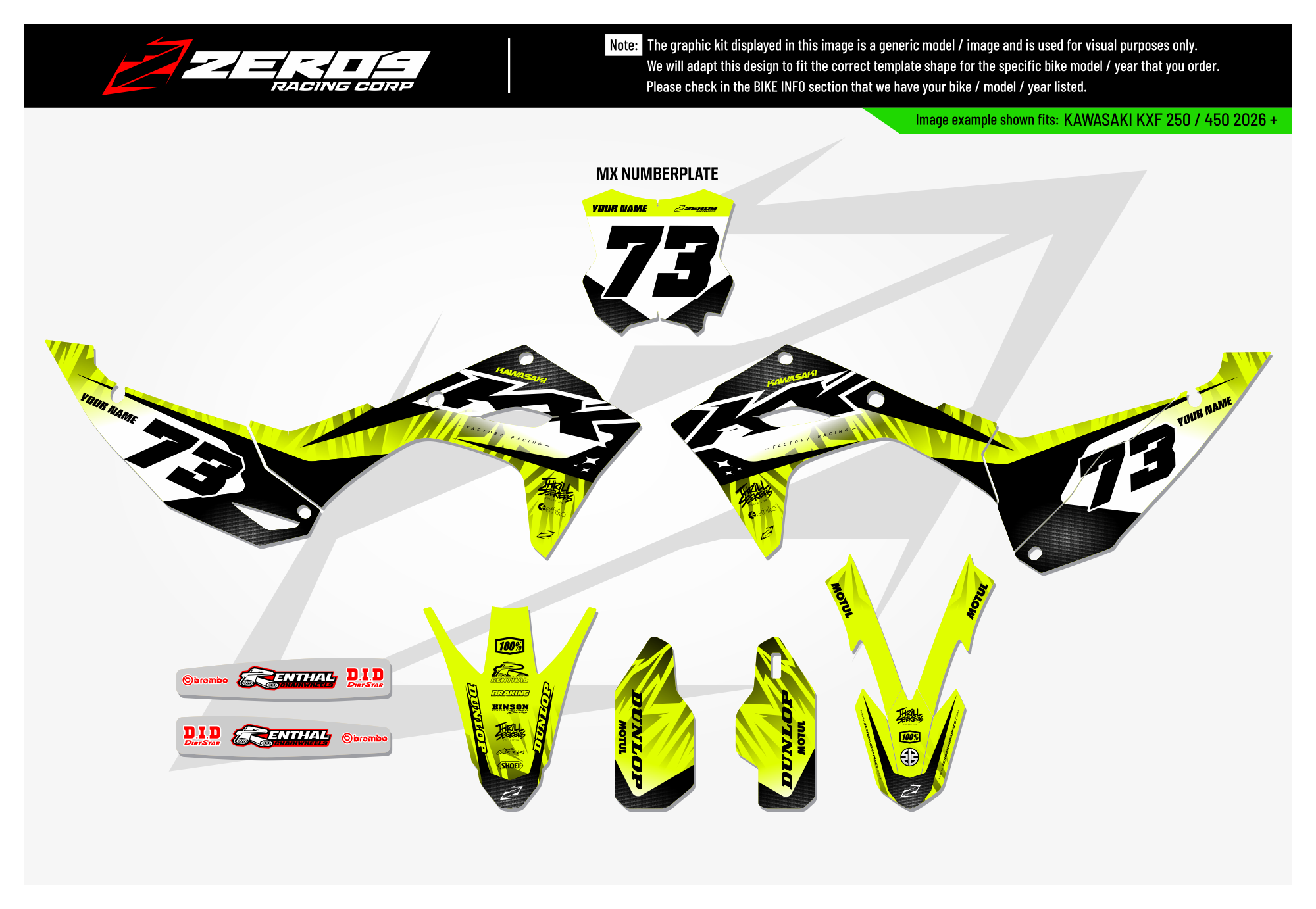 Kawasaki Graphics Kit - BUZZ | Vivid Yellow