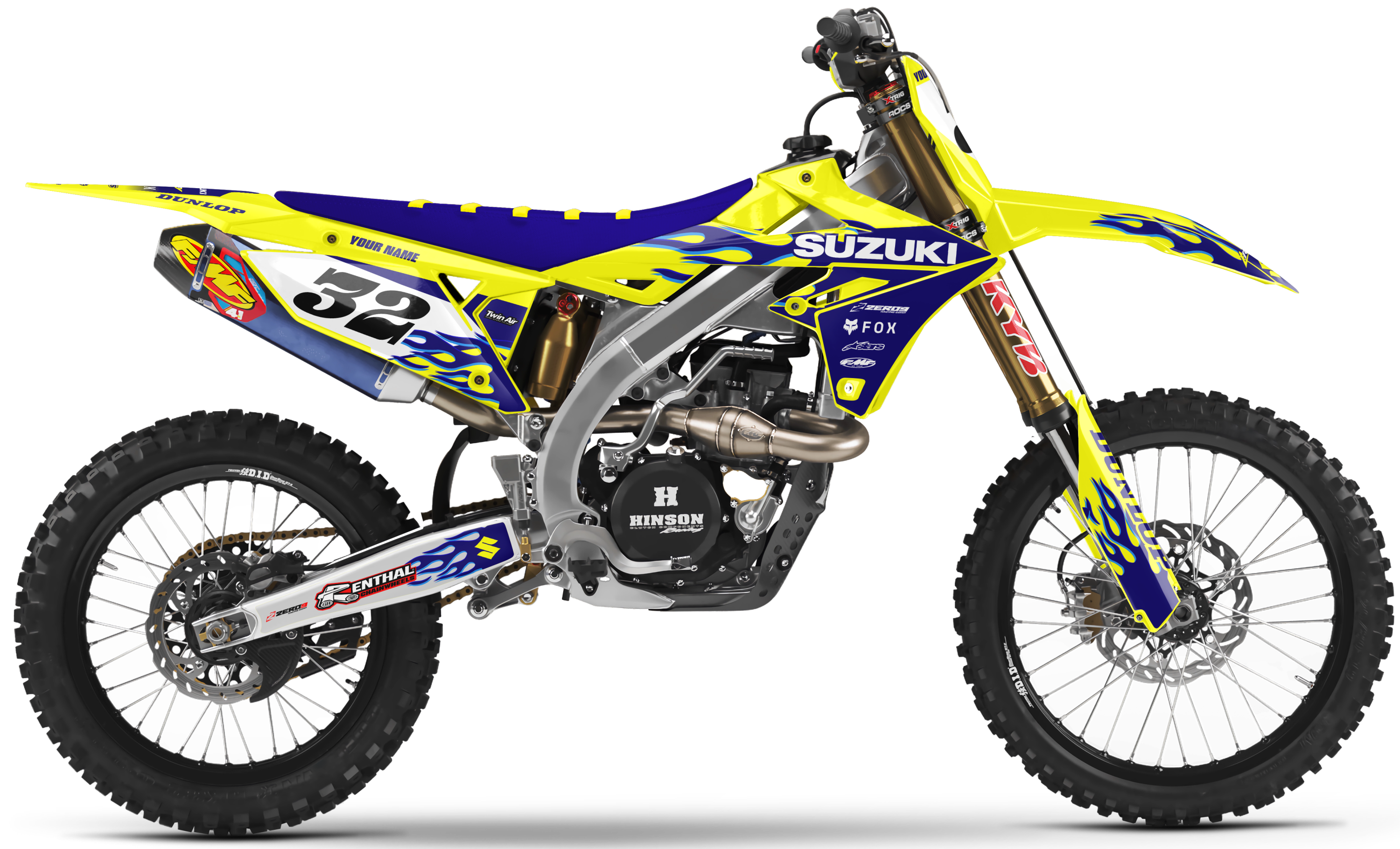 Suzuki Graphics Kit - FLAME | Yellow/Blue