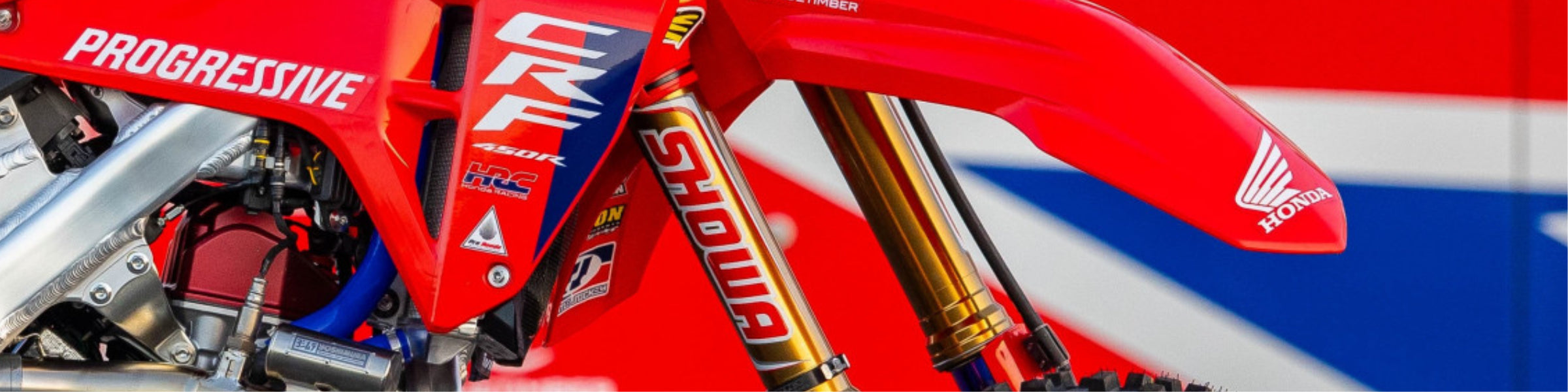SHOWA fork decals printed on clear vinyl and carbon fibre effect with SHOWA suspension logos.