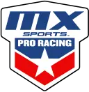 MX Sports Pro Racing logo with a shield shape and red, white, and blue colors.