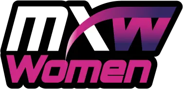 MXW Women logo with a stylized 'W' in purple and pink on a black background