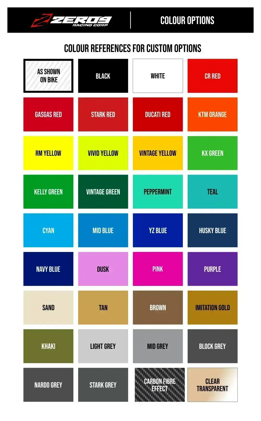 Color swatches for custom options with brand logo at the top