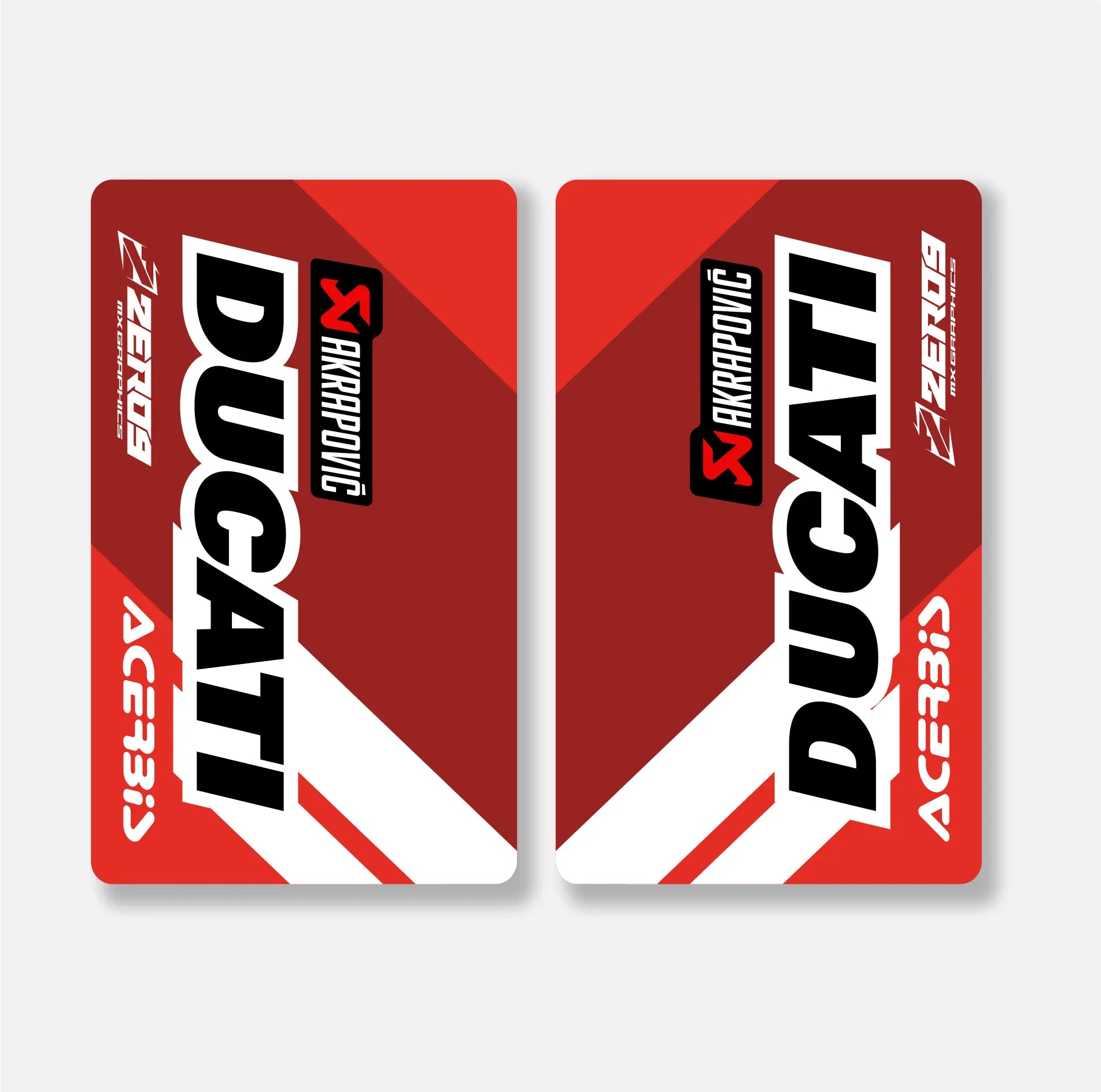 Two Ducati branded decal stickers on a white background