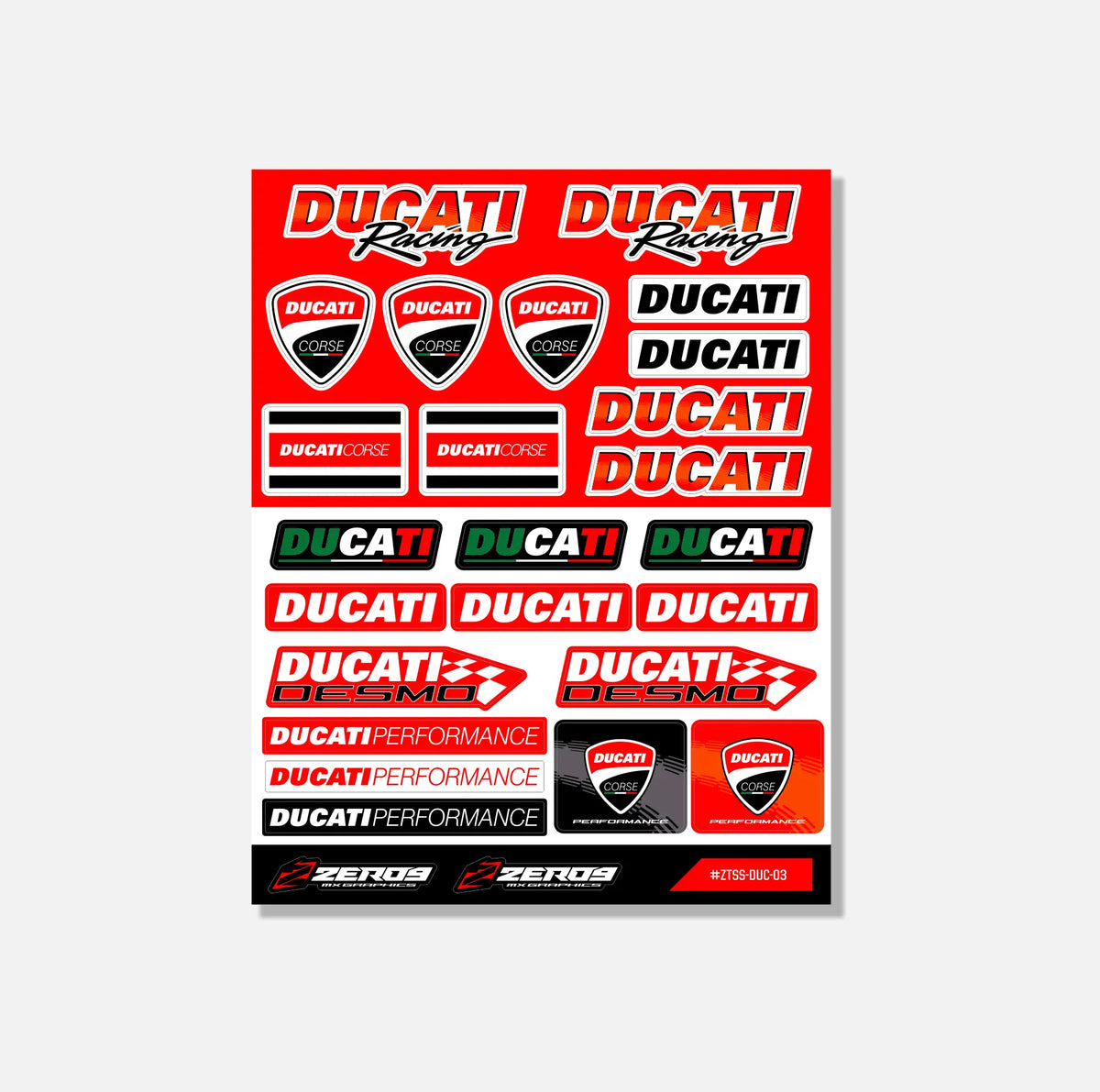 Ducati Sticker Sheet 03 | 26 Die-Cut Stickers | ZERO9 MX Graphics