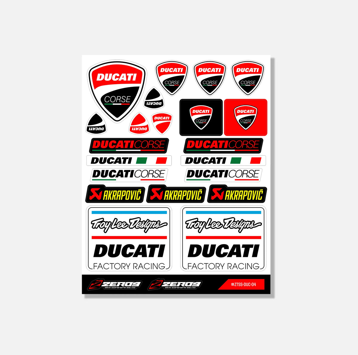 Ducati Sticker Sheet 04 | 23 Die-Cut Stickers | ZERO9 MX Graphics
