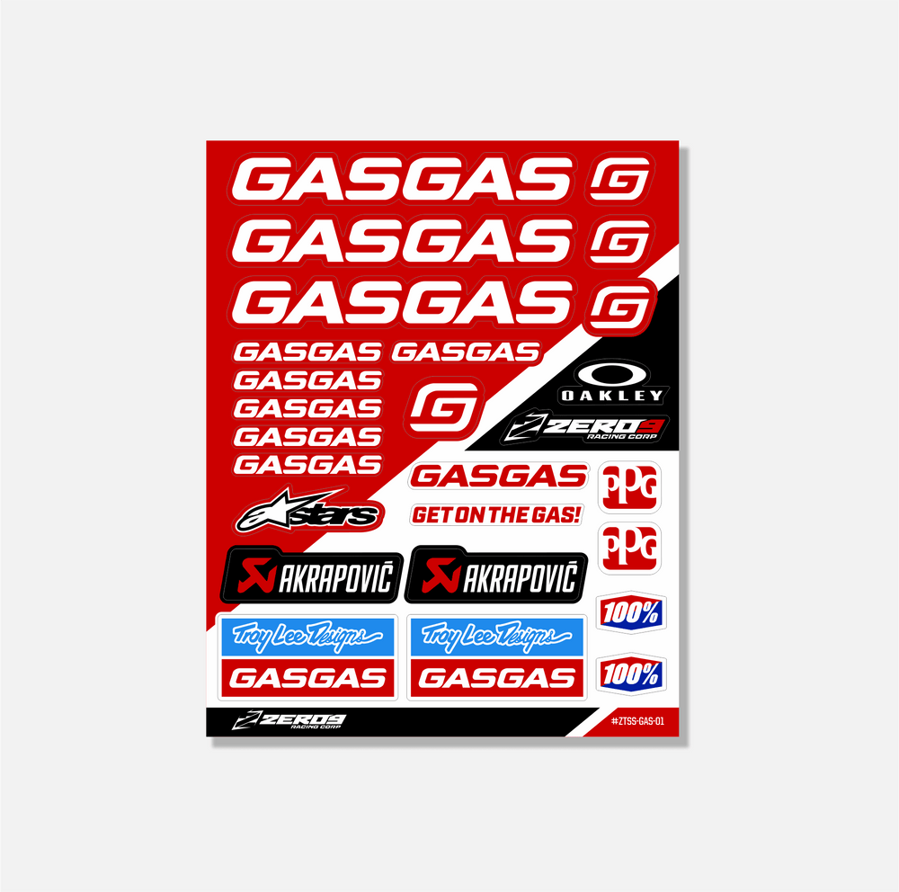 GASGAS Sticker Sheet 01 | 26 Die-Cut Stickers | ZERO9 MX Graphics