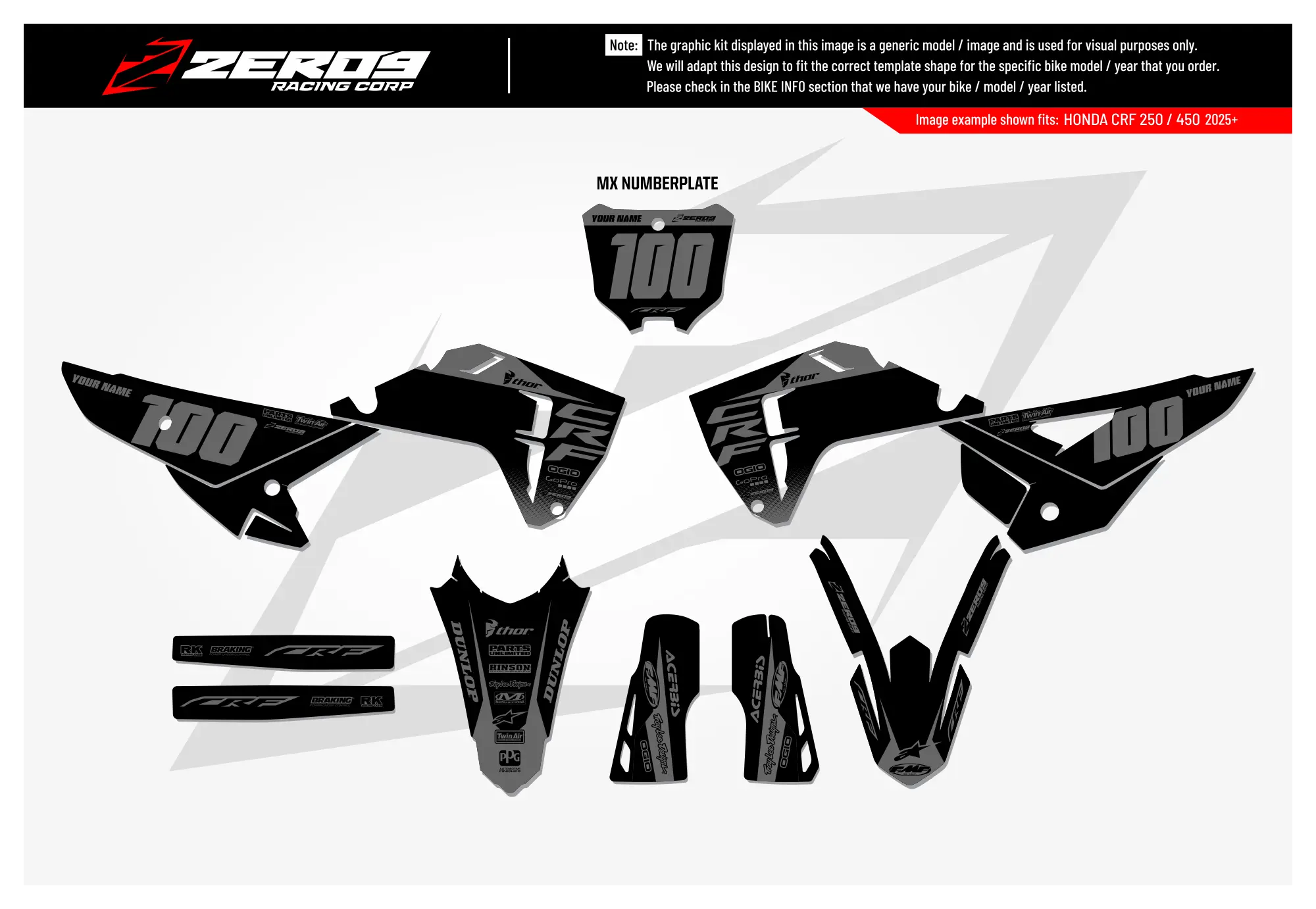 Honda Graphics Kit - BLOK | Black/Grey  GRAPHIC KIT 