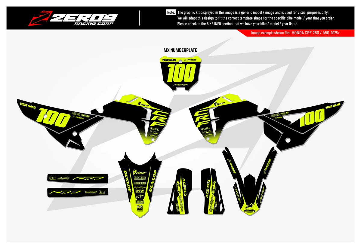 Honda Graphics Kit - BLOK | Black/Vivid Yellow  GRAPHIC KIT 