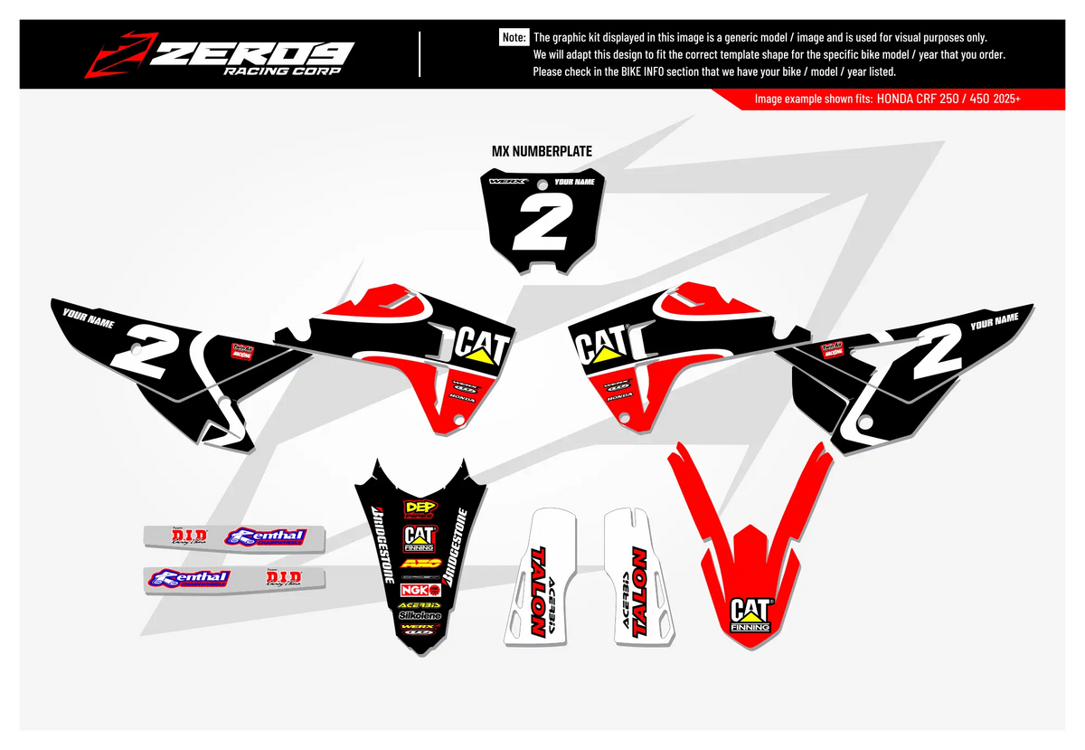 Honda Graphics Kit - CAT FINNING | Red  GRAPHIC KIT 