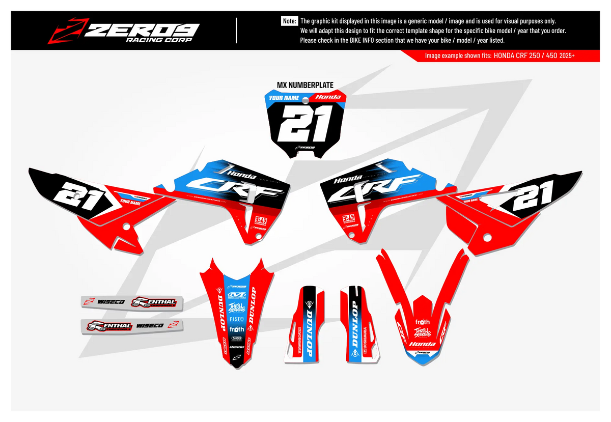 Honda Graphics Kit - ECHO | Red/Light Blue  GRAPHIC KIT 