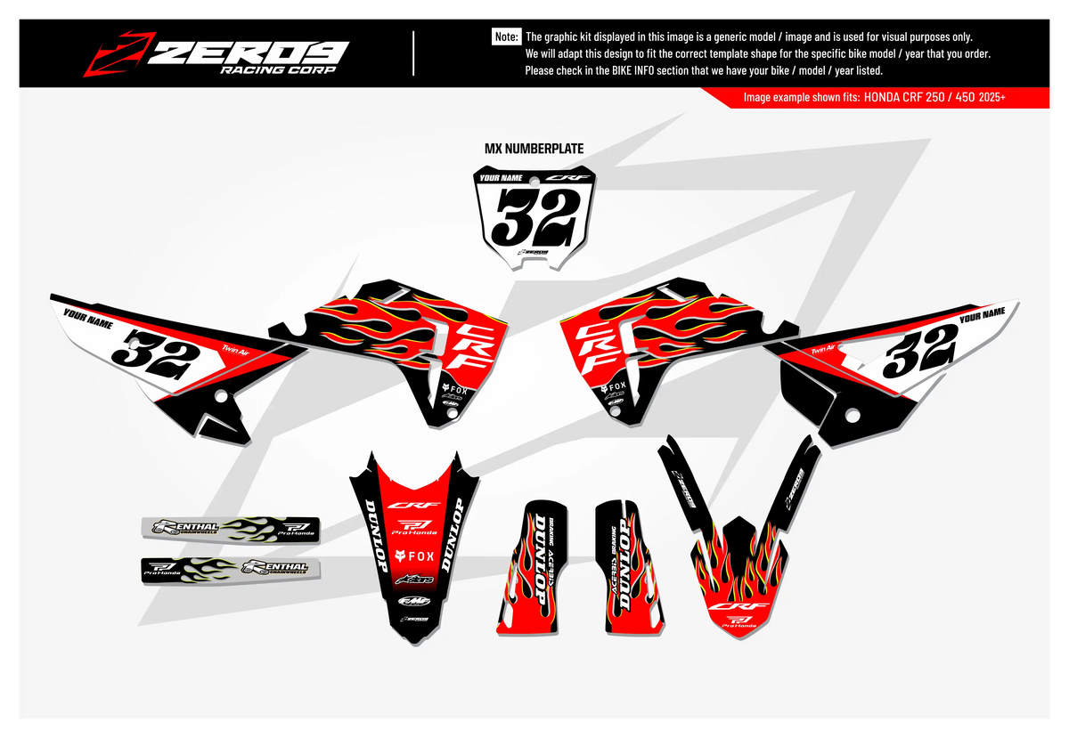 Honda Graphics Kit - FLAME | Black/Red  GRAPHIC KIT 