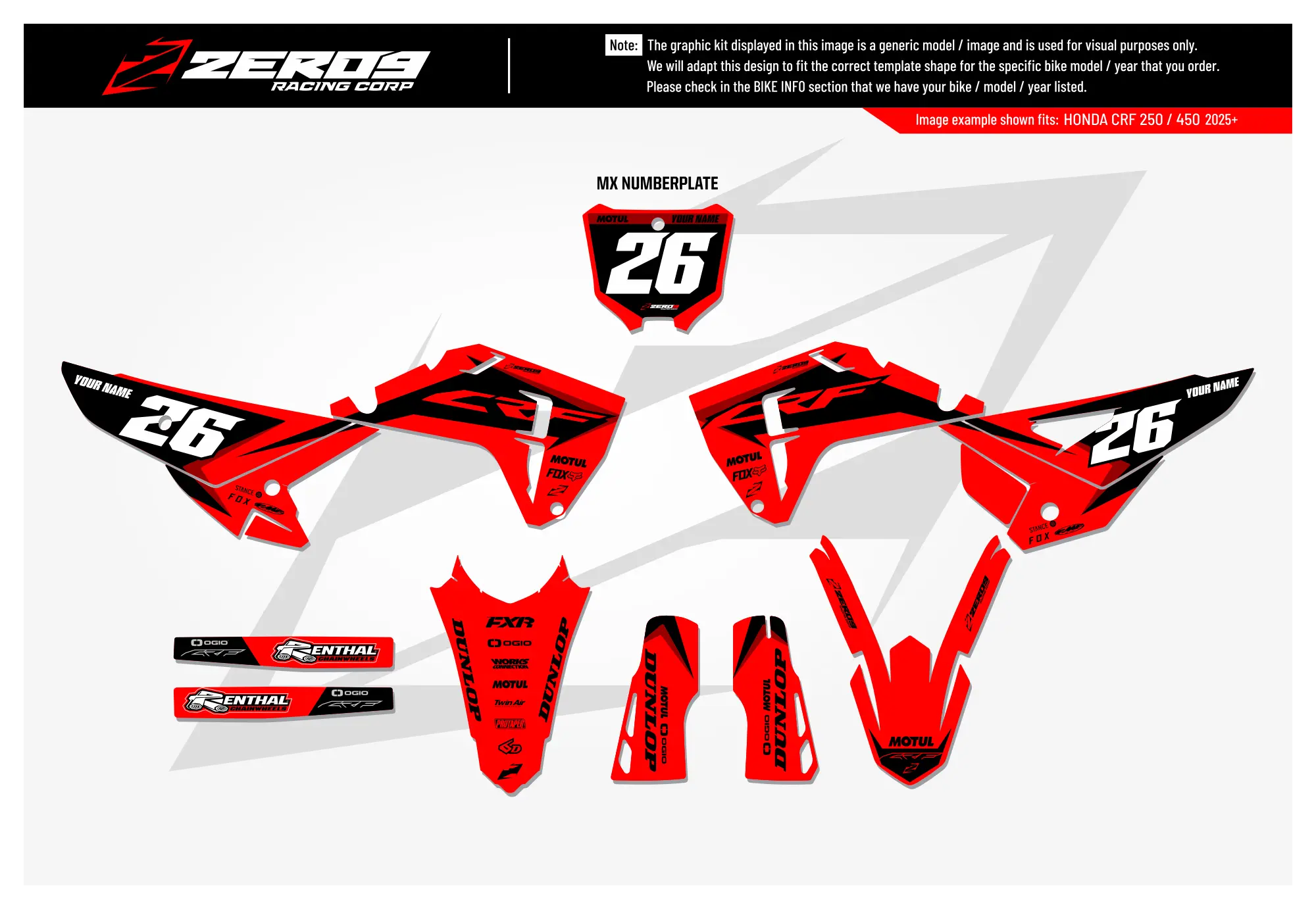 Honda Graphics Kit - FUZE | Red/Black  GRAPHIC KIT 