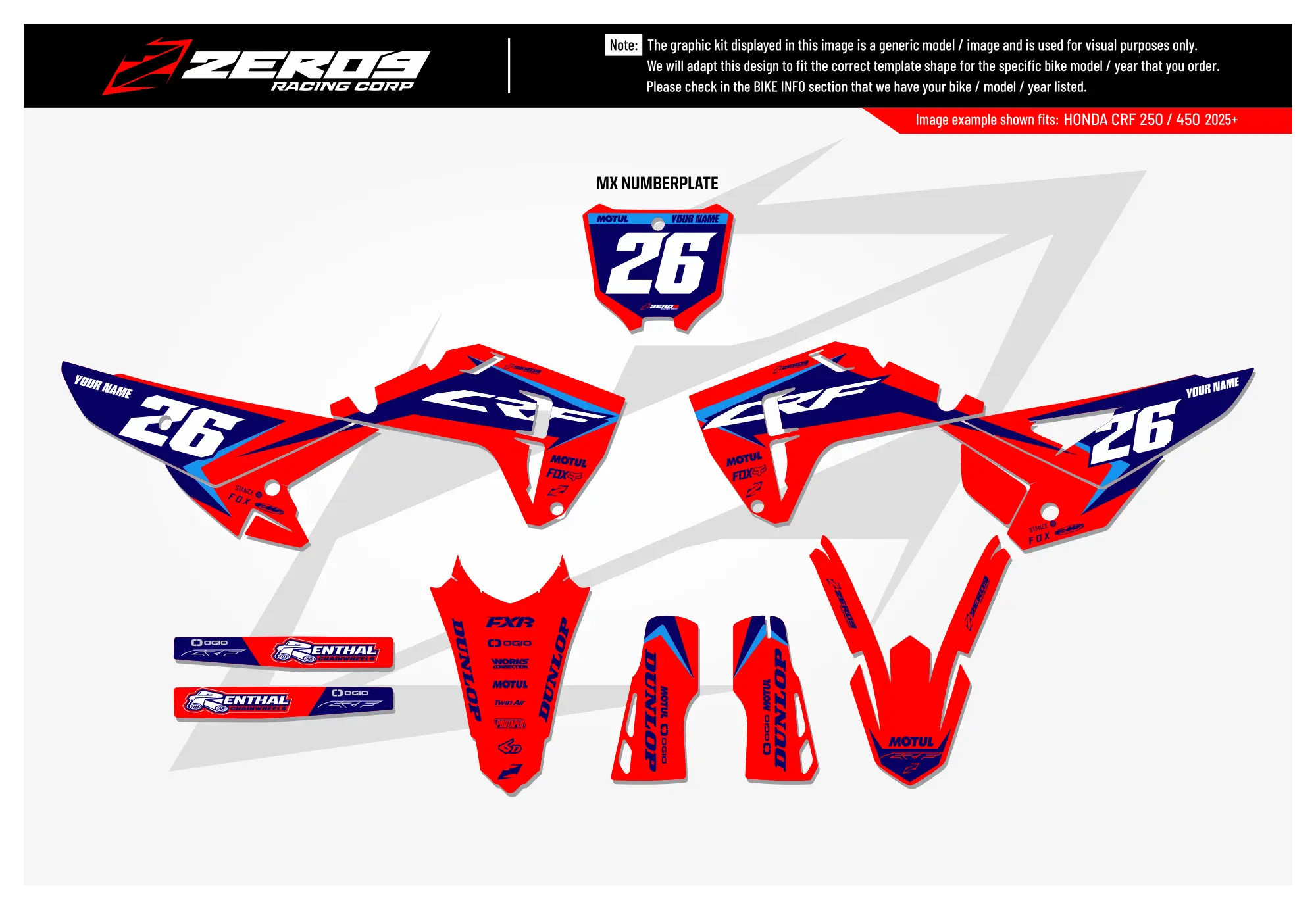 Honda Graphics Kit - FUZE | Red/Blue  GRAPHIC KIT 