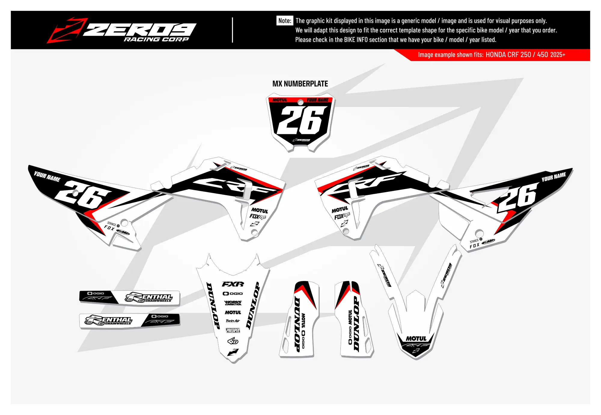 Honda Graphics Kit - FUZE | White/Black  GRAPHIC KIT 