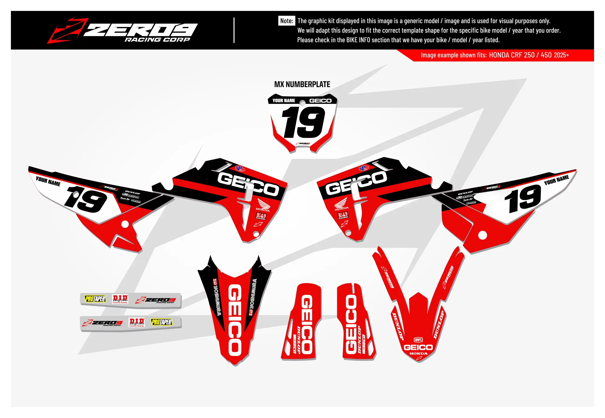 Honda Graphics Kit - GEICO SOLID | Red  GRAPHIC KIT 