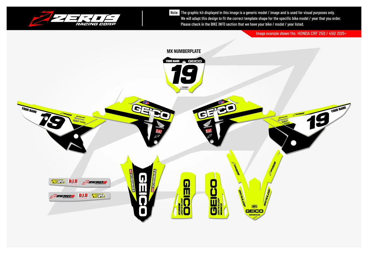 Honda Graphics Kit - GEICO SOLID | Vivid Yellow  GRAPHIC KIT 