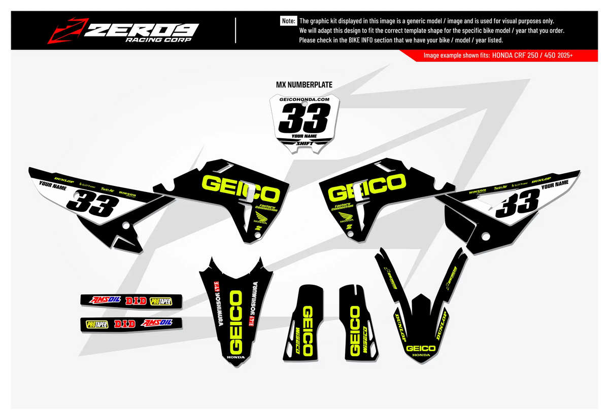 Honda Graphics Kit - GEICO | Black  GRAPHIC KIT 