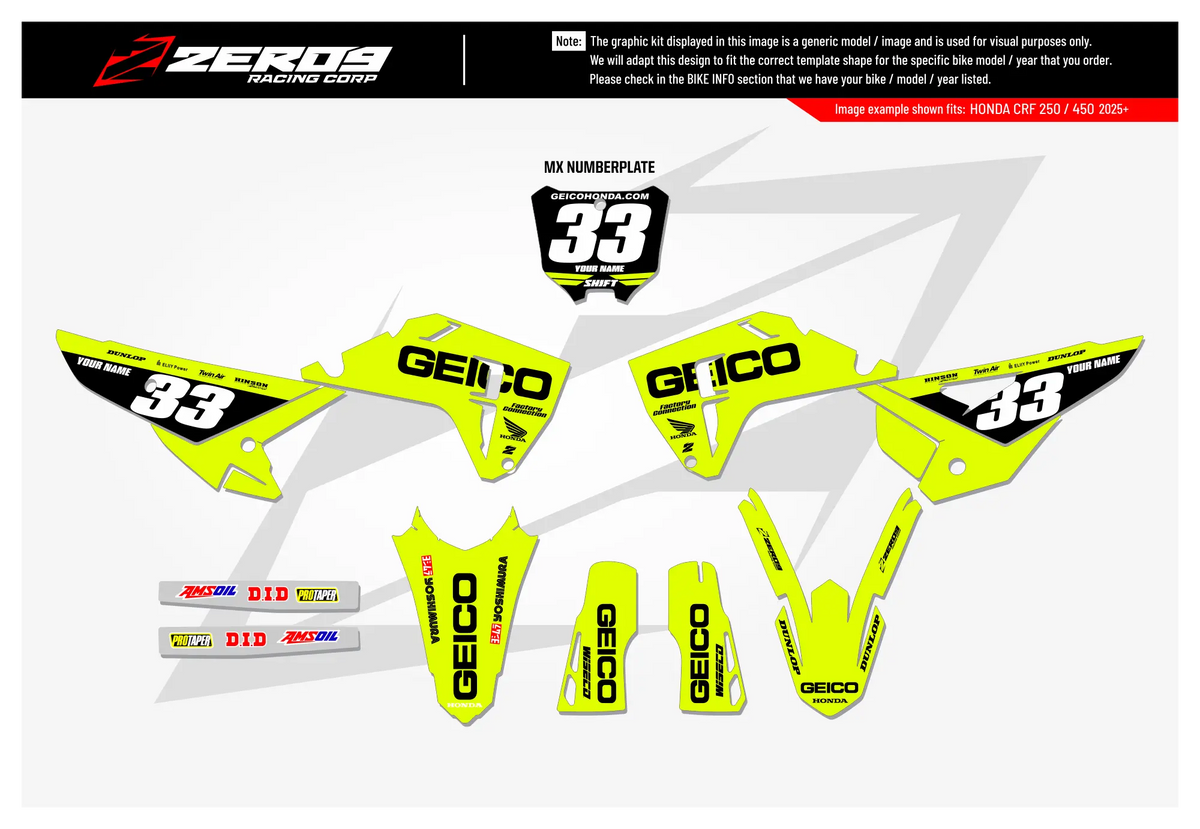 Honda Graphics Kit - GEICO | Vivid Yellow  GRAPHIC KIT 