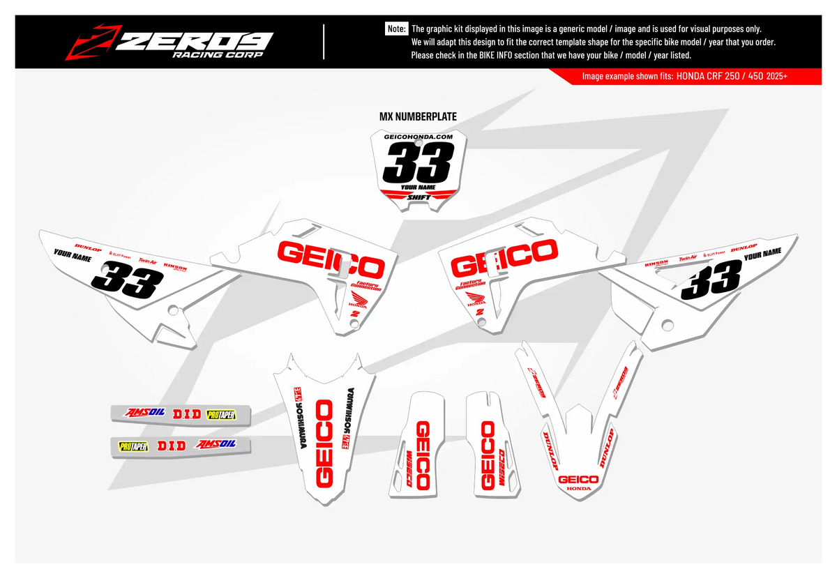 Honda Graphics Kit - GEICO | White  GRAPHIC KIT 