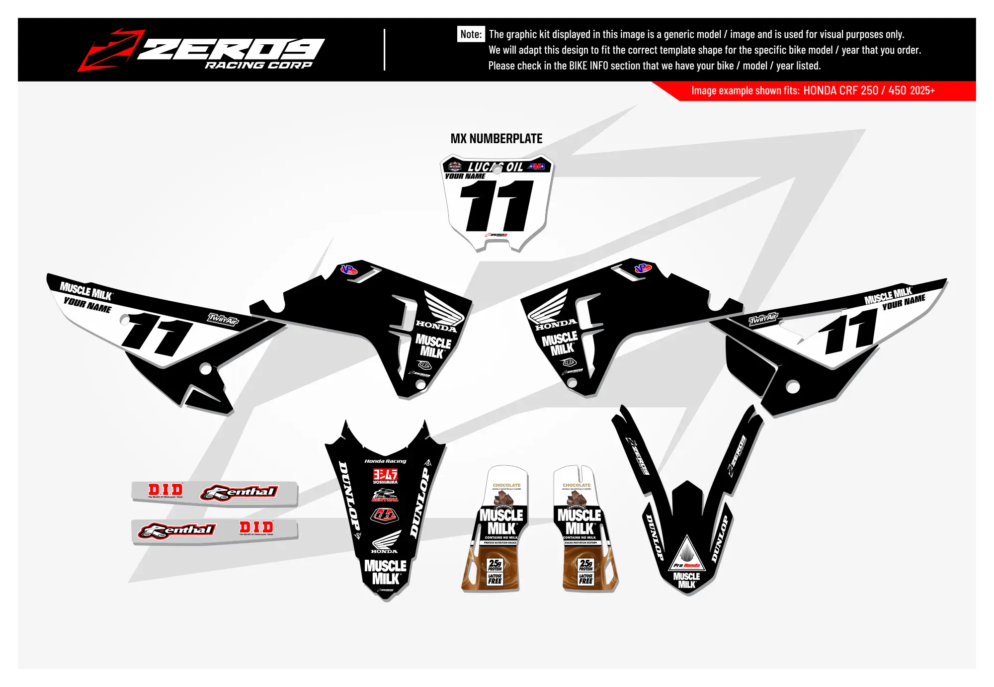 Honda Graphics Kit - MUSCLE MILK | Black  GRAPHIC KIT 