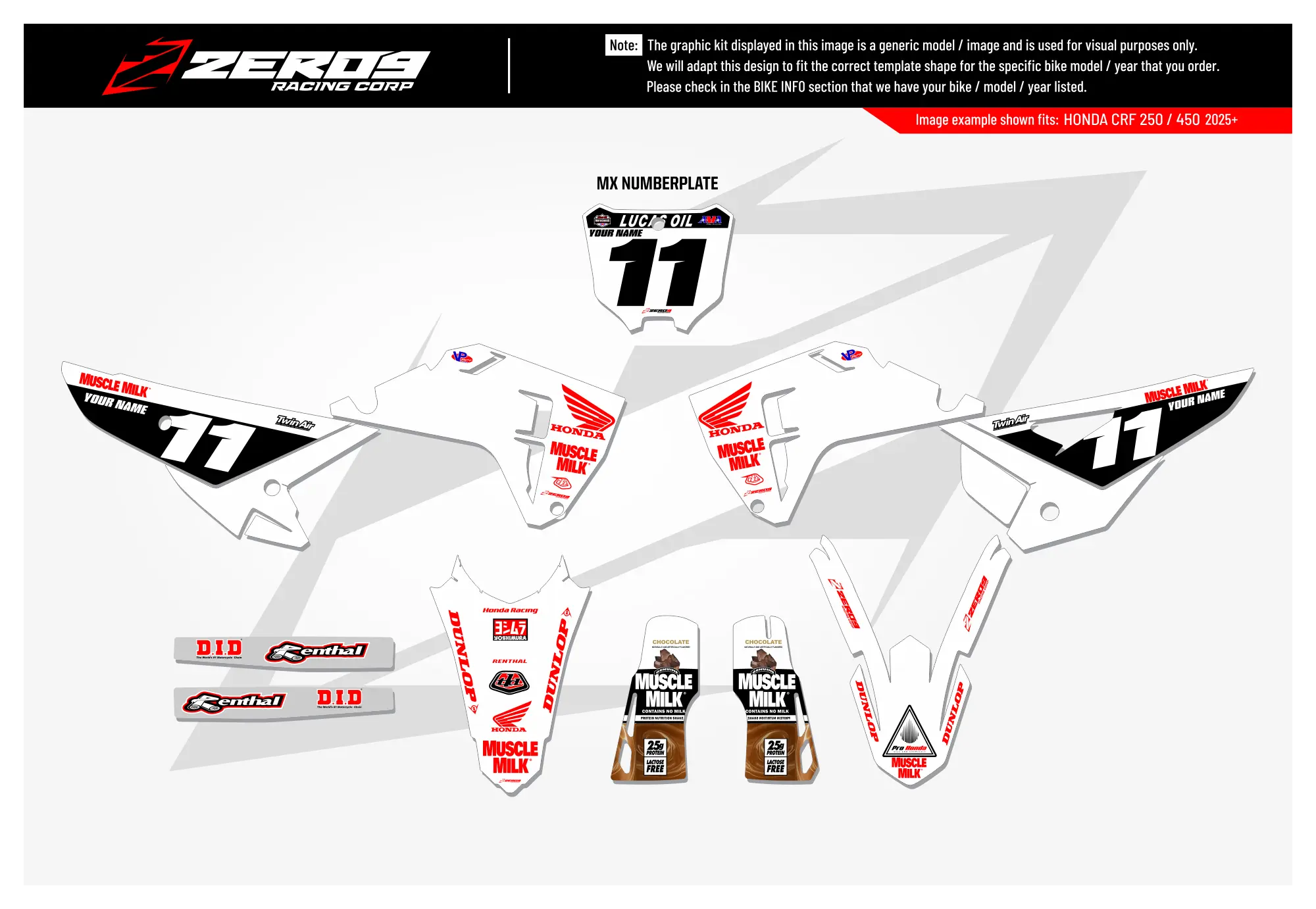 Honda Graphics Kit - MUSCLE MILK | White  GRAPHIC KIT 