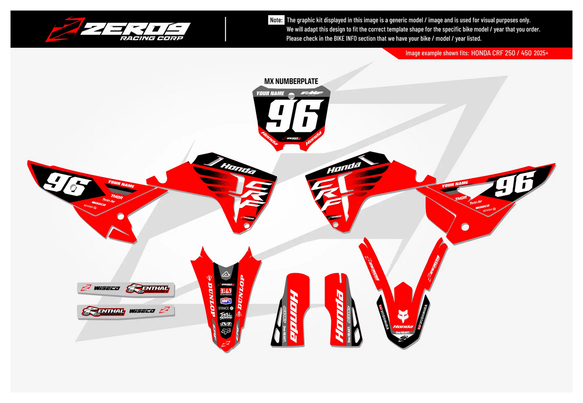 Honda Graphics Kit - POWR | Red/Black  GRAPHIC KIT 