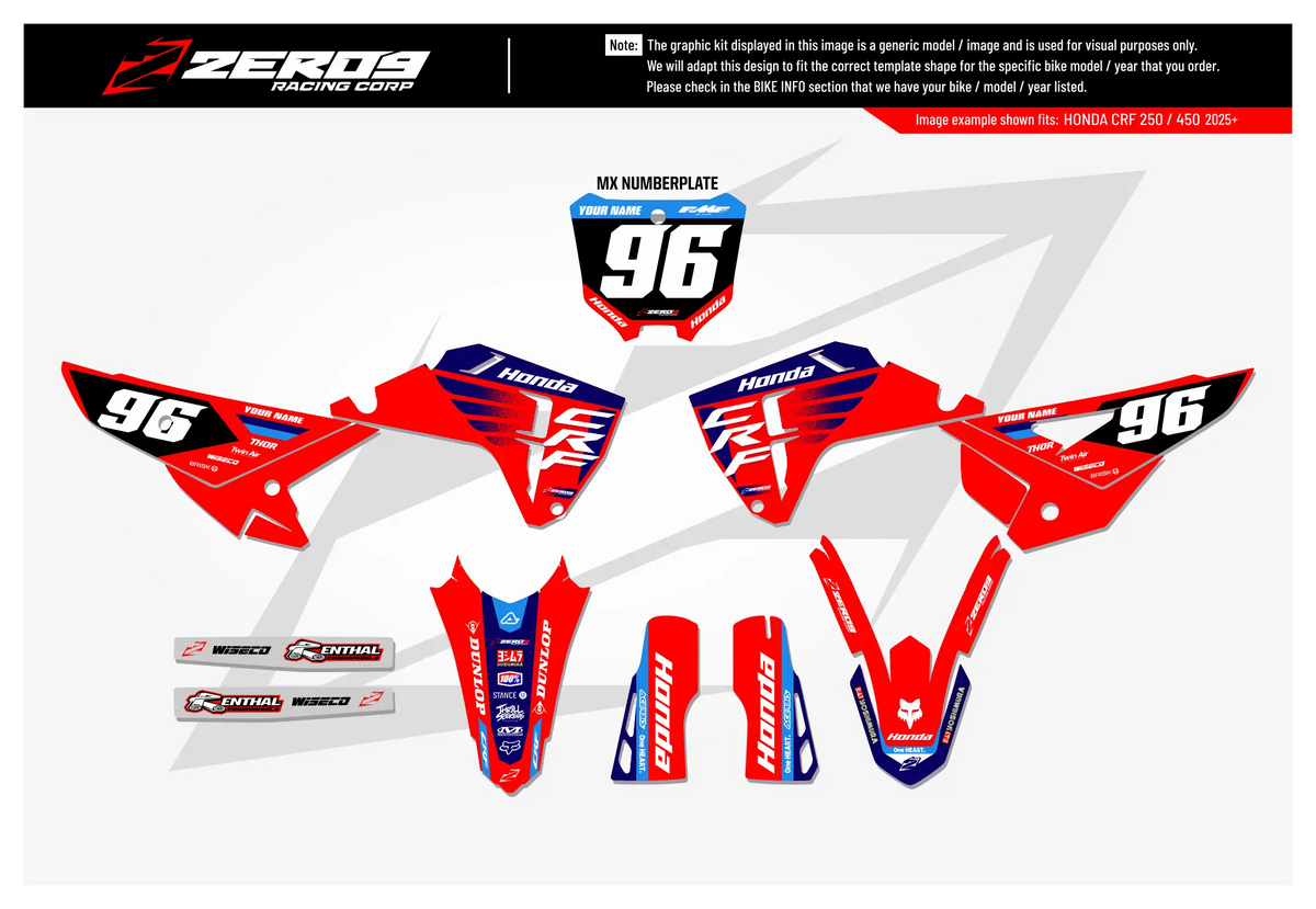 Honda Graphics Kit - POWR | Red/Blue  GRAPHIC KIT 