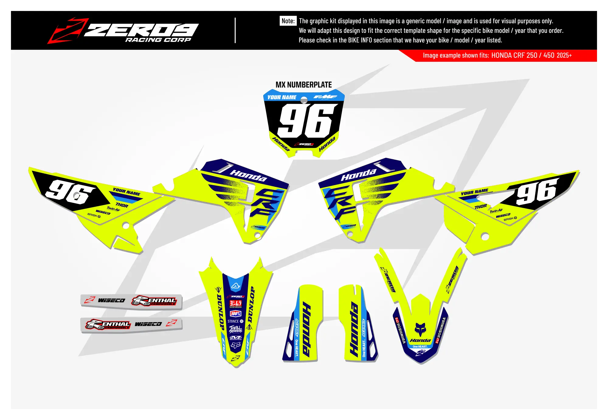 Honda Graphics Kit - POWR | Vivid Yellow  GRAPHIC KIT 