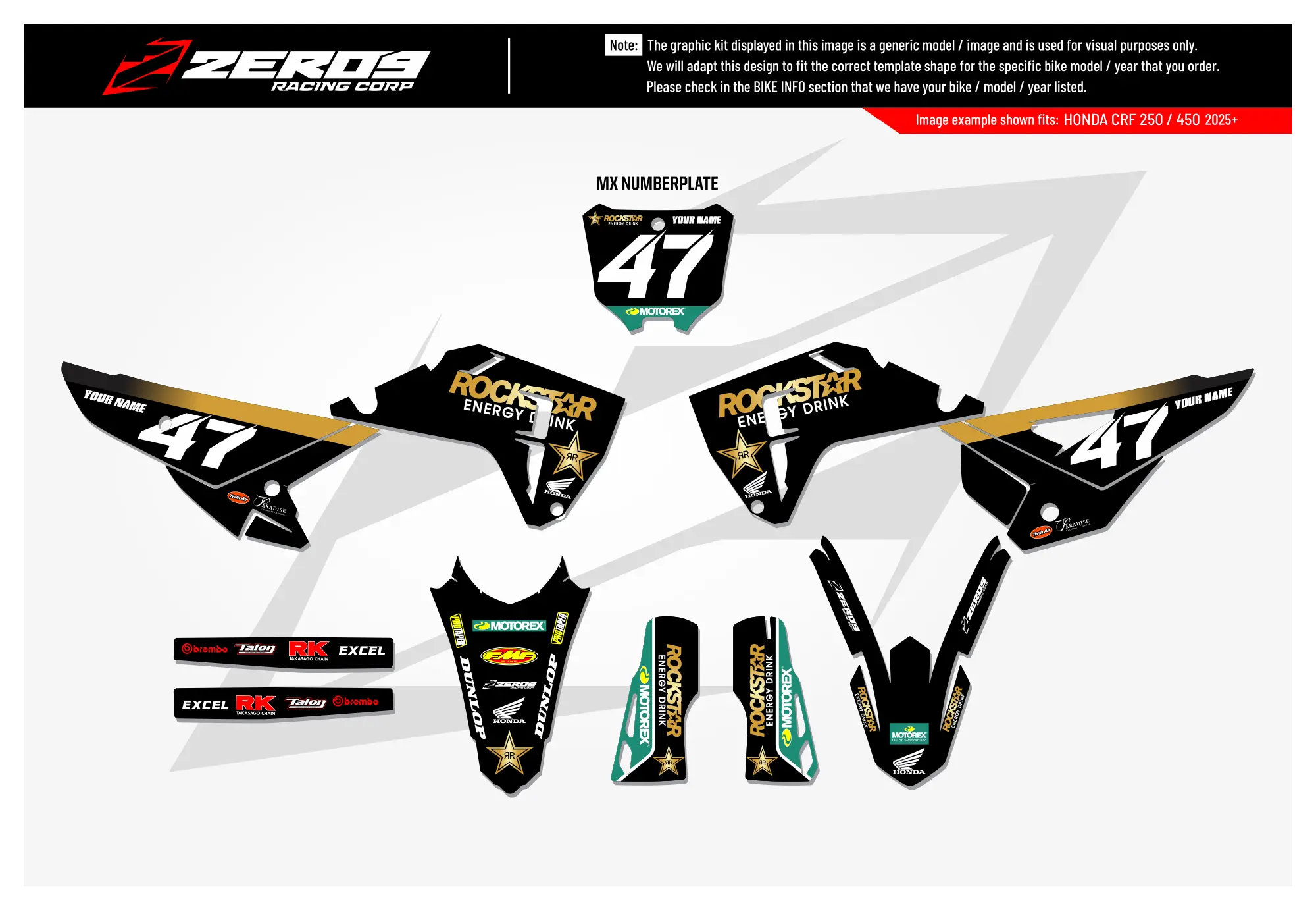 Honda Graphics Kit - ROCKSTAR 22 | Black  GRAPHIC KIT 