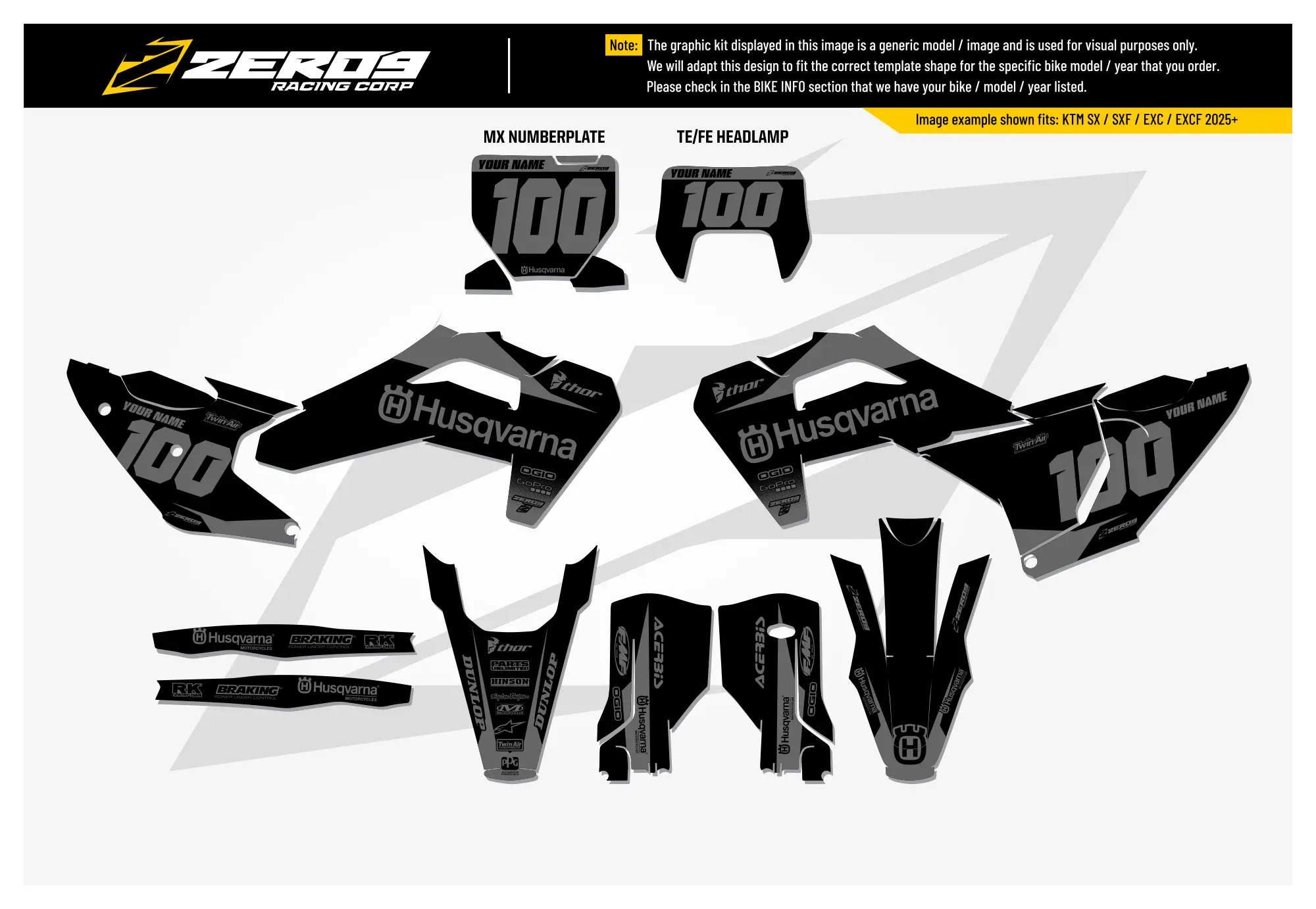 Husqvarna Graphics Kit - BLOK | Black/Grey  GRAPHIC KIT 