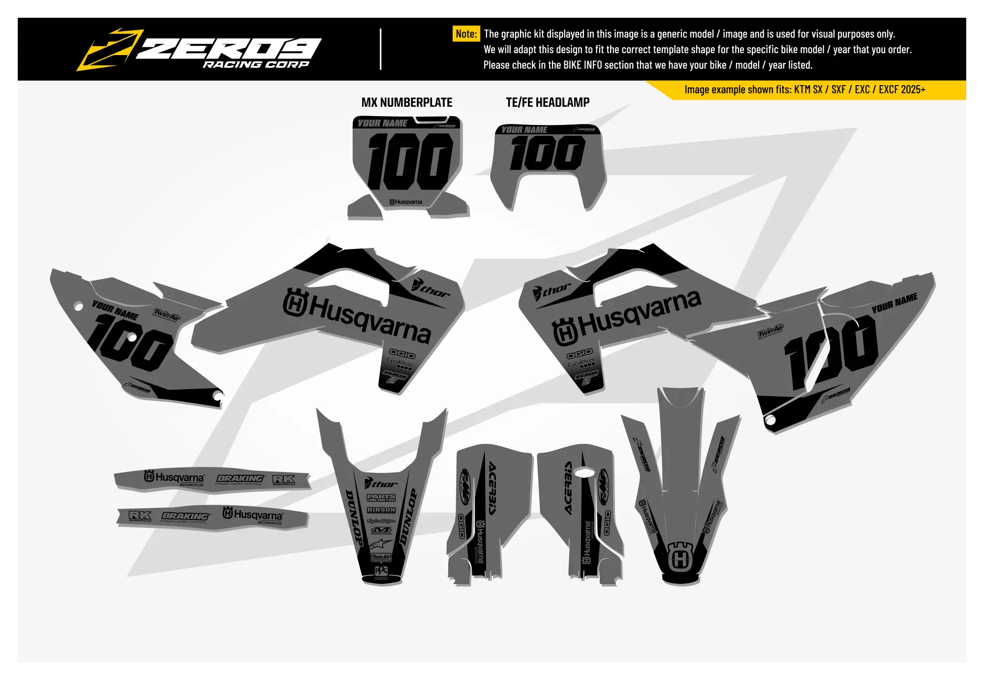 Husqvarna Graphics Kit - BLOK | Grey/Black  GRAPHIC KIT 