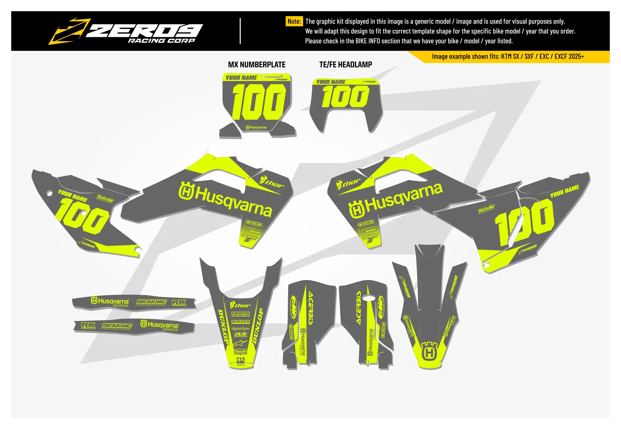 Husqvarna Graphics Kit - BLOK | Grey/Vivid Yellow  GRAPHIC KIT 