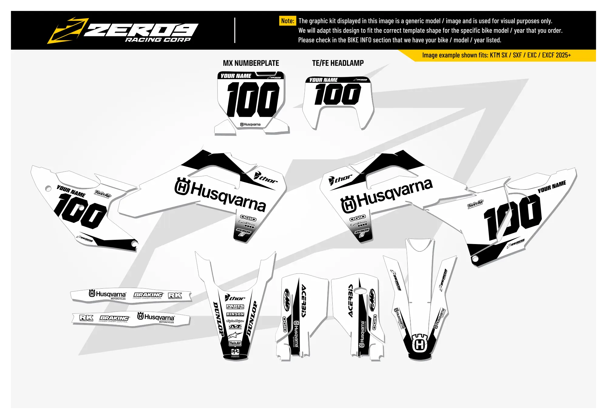 Husqvarna Graphics Kit - BLOK | White/Black  GRAPHIC KIT 