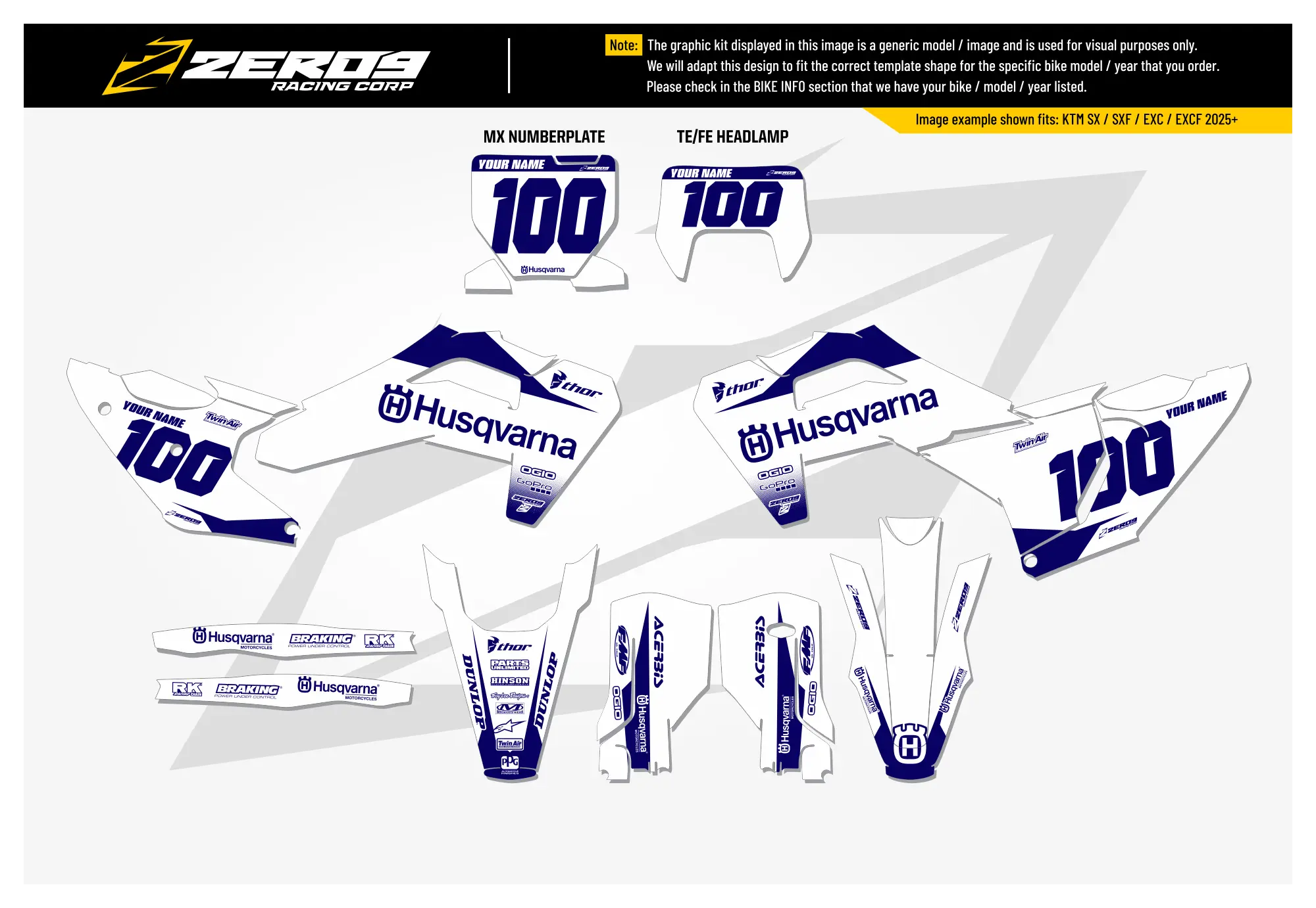 Husqvarna Graphics Kit - BLOK | White/Blue  GRAPHIC KIT 