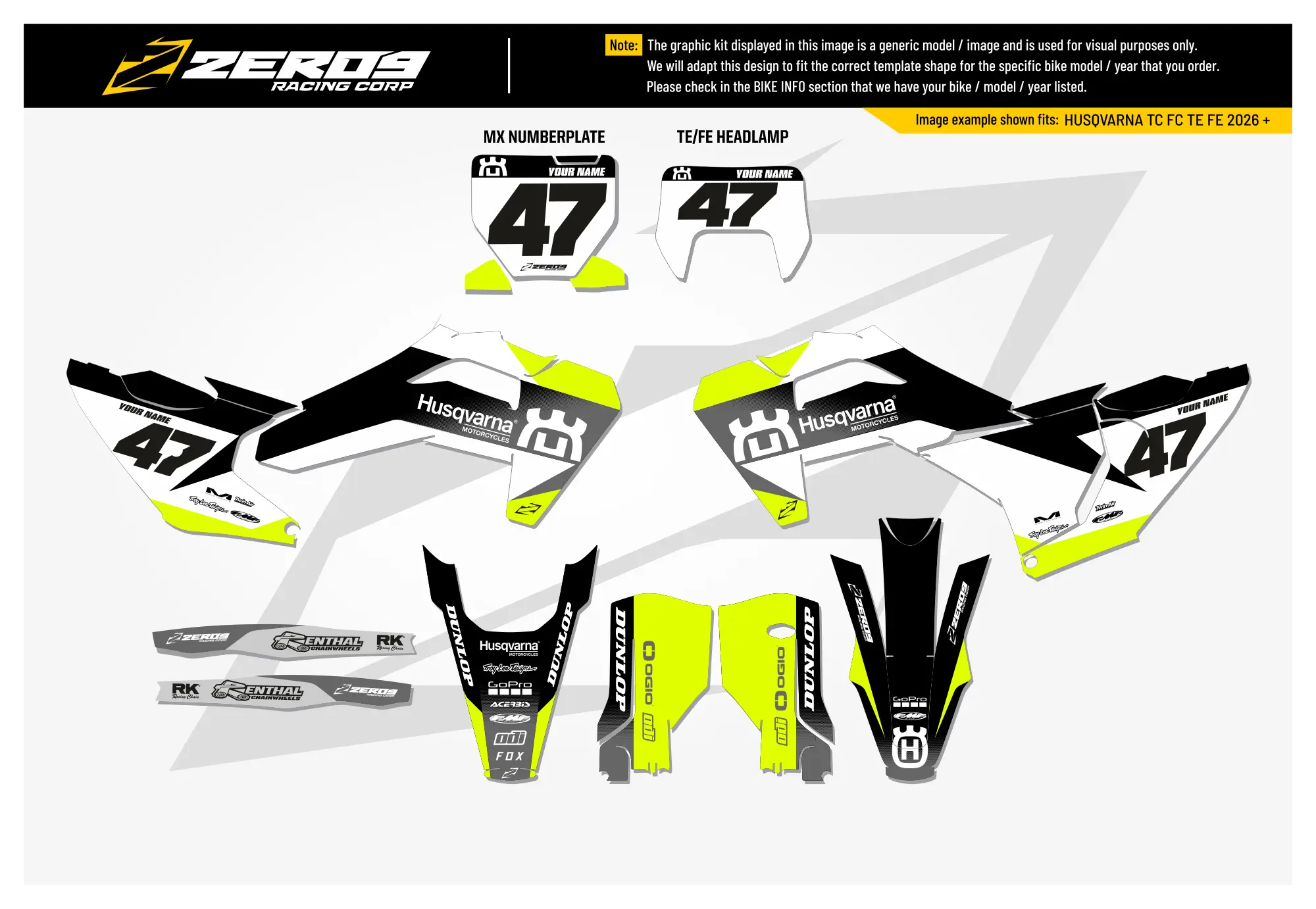 Husqvarna Graphics Kit - FADE | Black/Grey/Vivid Yellow  GRAPHIC KIT 
