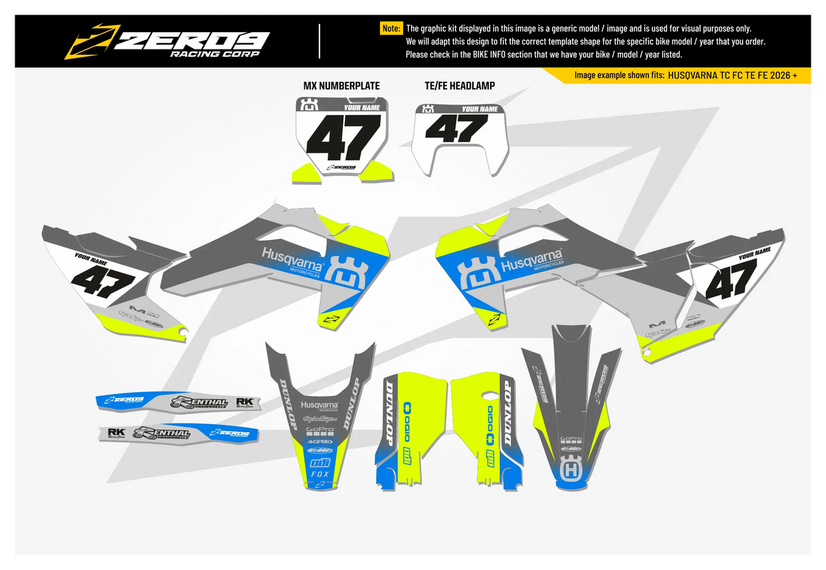 Husqvarna Graphics Kit - FADE | Grey/Vivid Yellow/Blue  GRAPHIC KIT 