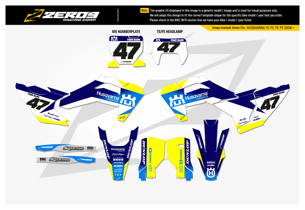 Husqvarna Graphics Kit - FADE | White/Blue/Vivid Yellow  GRAPHIC KIT 
