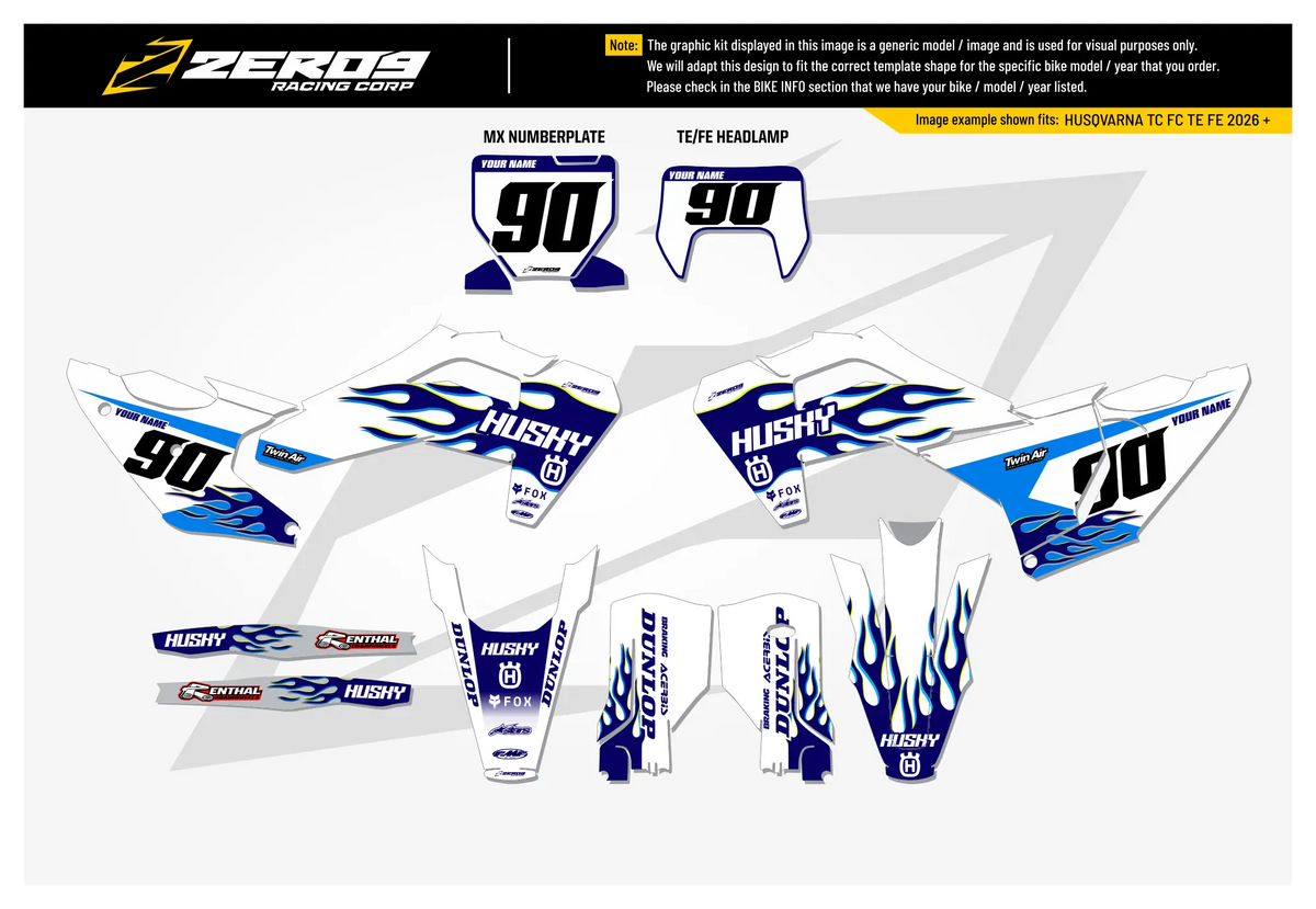 Husqvarna Graphics Kit - FLAME | White/Blue  GRAPHIC KIT 
