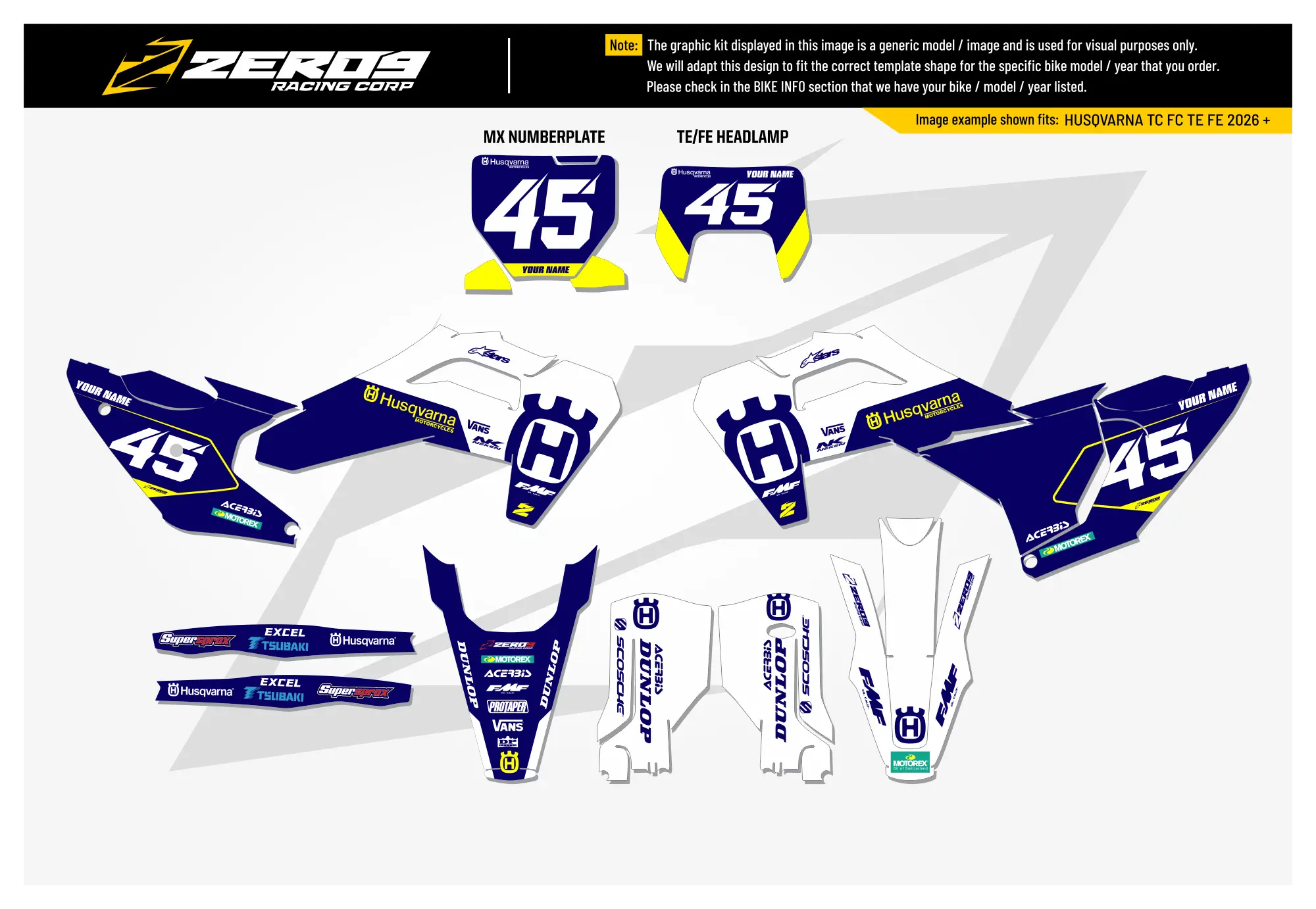 Husqvarna Graphics Kit - FLEX | White/Blue  GRAPHIC KIT 