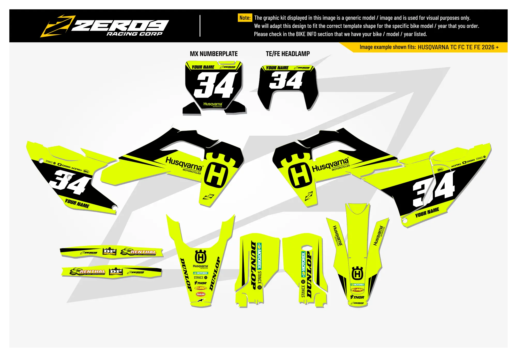 Husqvarna Graphics Kit - RUSH | Vivid Yellow  GRAPHIC KIT 