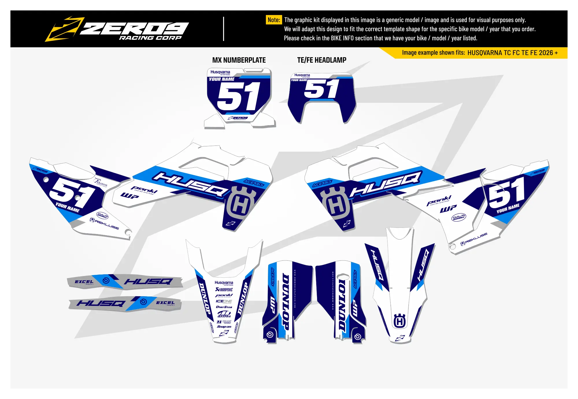 Husqvarna Graphics Kit - STUX | White/Blue  GRAPHIC KIT 