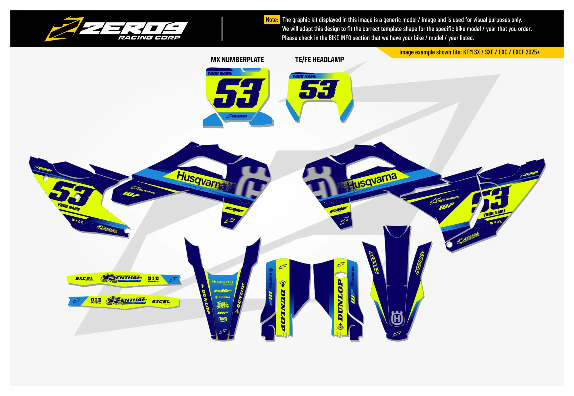 Husqvarna Graphics Kit - VEGA | Blue/Vivid Yellow  GRAPHIC KIT 