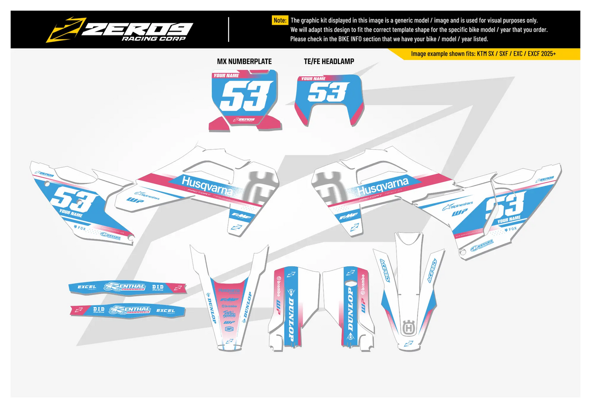 Husqvarna Graphics Kit - VEGA | White/Blue/Pink  GRAPHIC KIT 